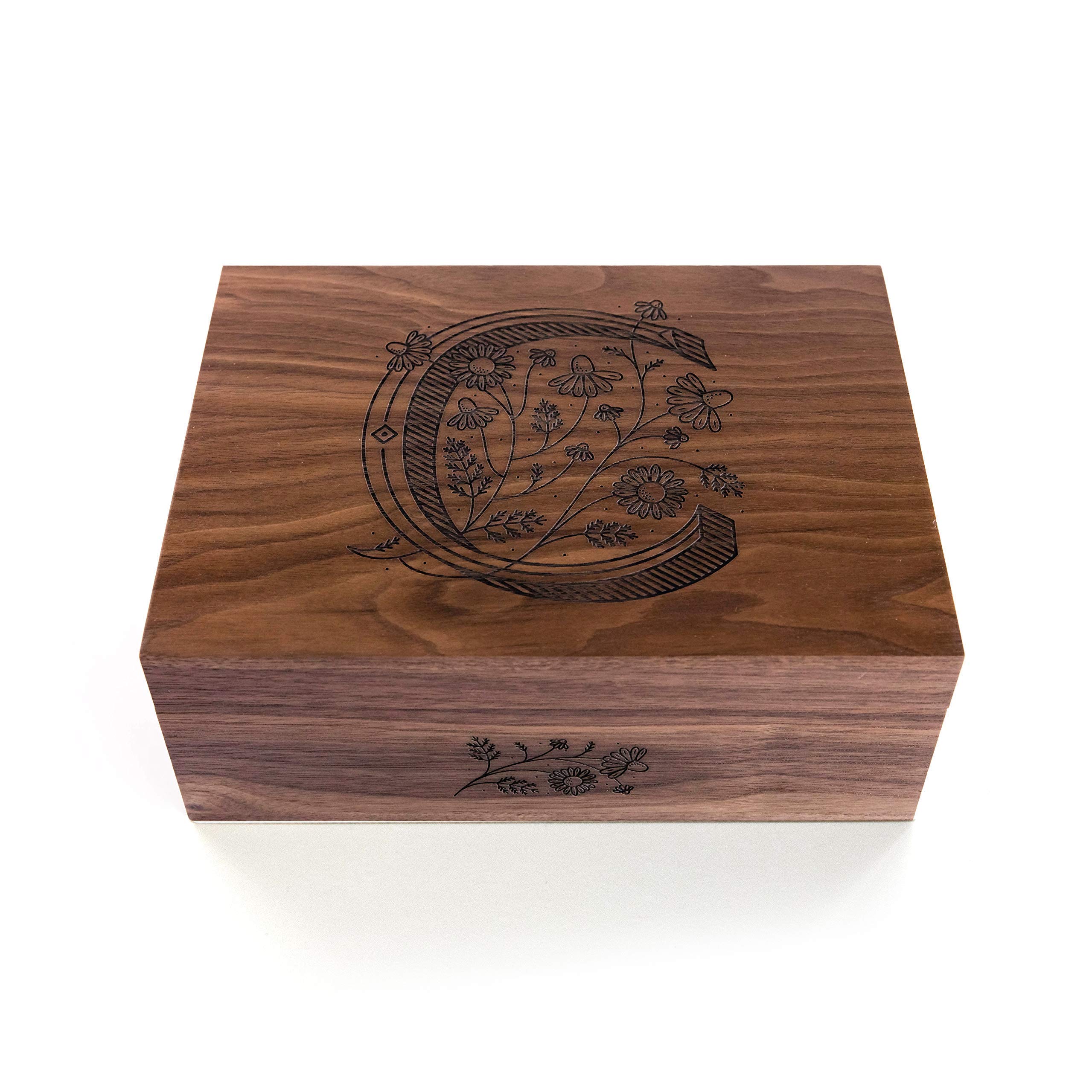 Personalized Floral Monogram Wooden Keepsake Box - Custom Engraved Gift for Anniversary, Wedding, Baby Shower & Memory Storage | Perfect for Jewelry, Photos and Special Mementos