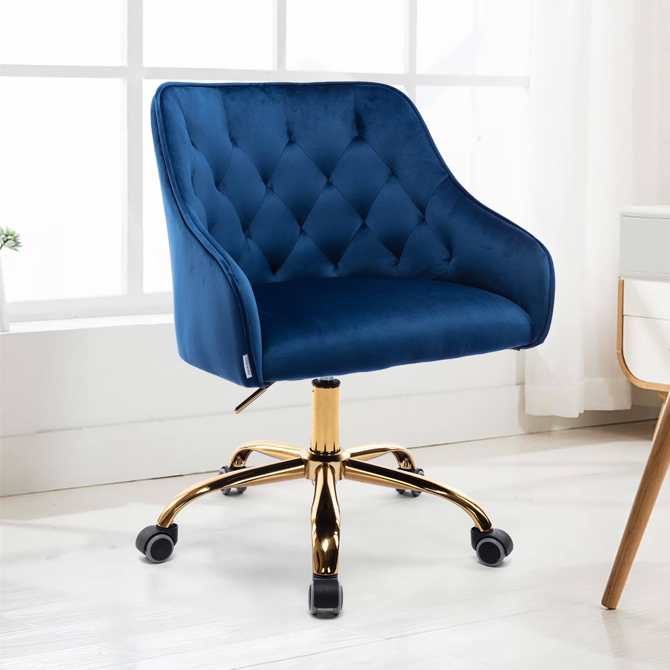 Premium Velvet Home Office Chair - Adjustable Swivel Desk Chair with Ergonomic Support for Work, Study & Gaming - Modern Executive Task Chair in Navy Blue for Office, Study Room & Vanity Desk