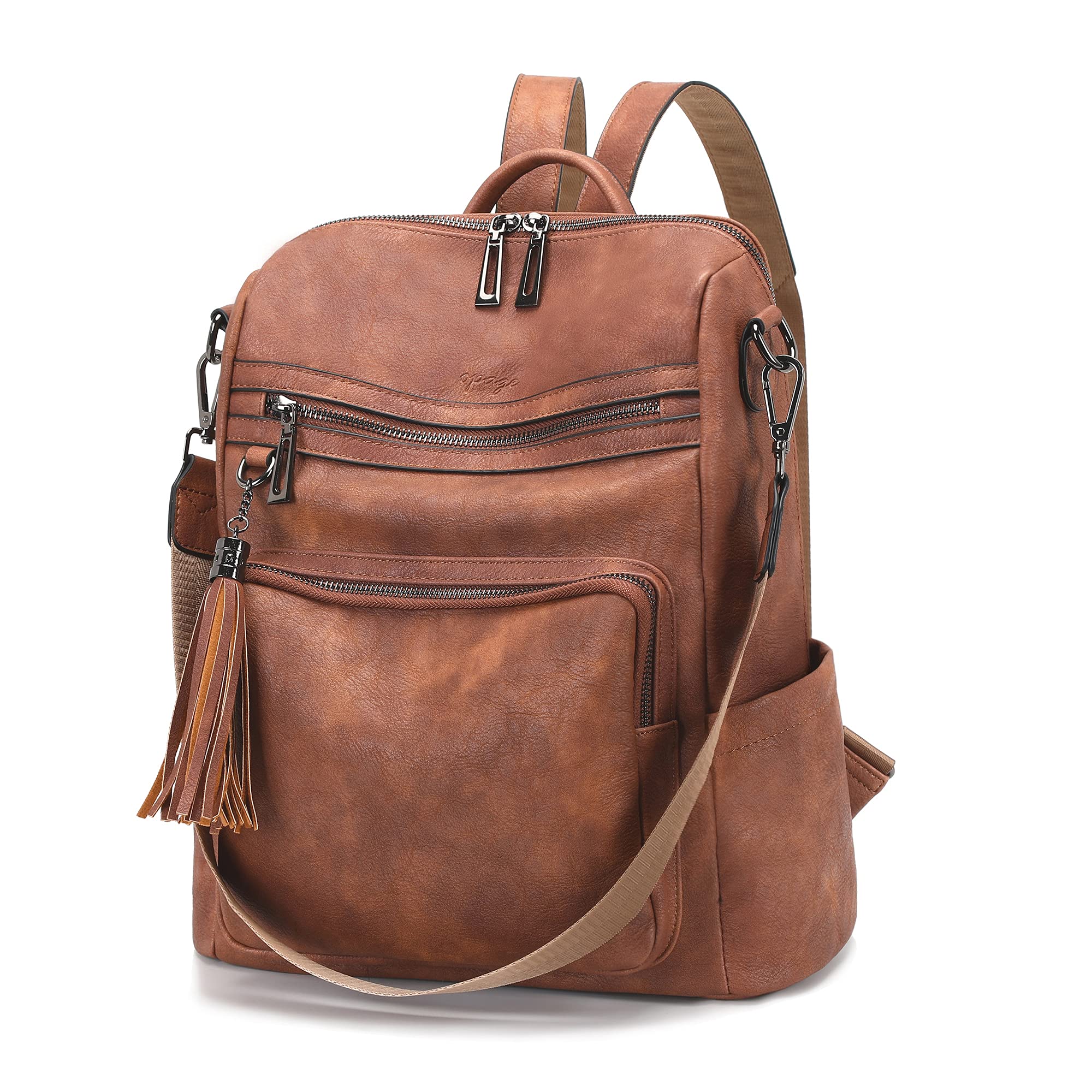 OPAGE Leather Backpack Purse for Women - Fashion Tassel Shoulder Bag for Travel & Work