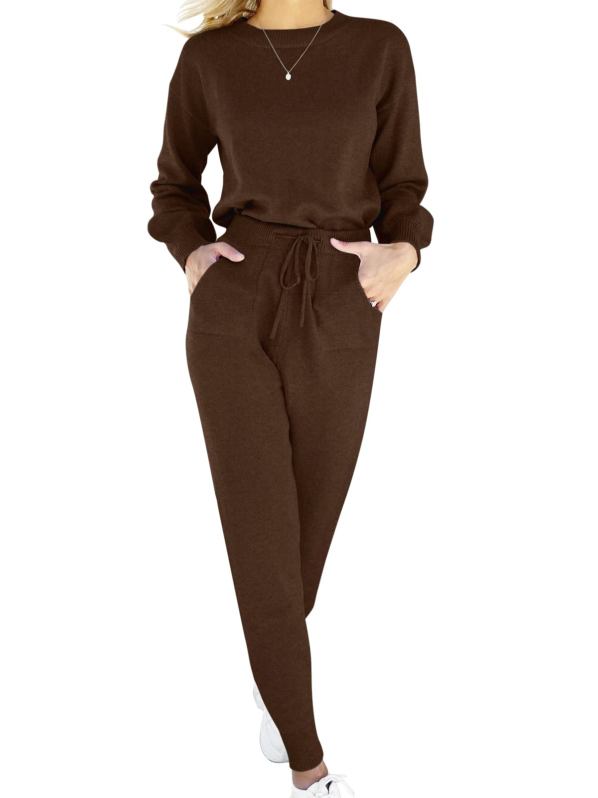 ANRABESS Women's 2 Piece Sweater Set - Long Sleeve Pullover & Drawstring Pants Lounge Outfit for Women | Cozy Winter Loungewear, Casual Home Wear, Comfy Travel Outfits