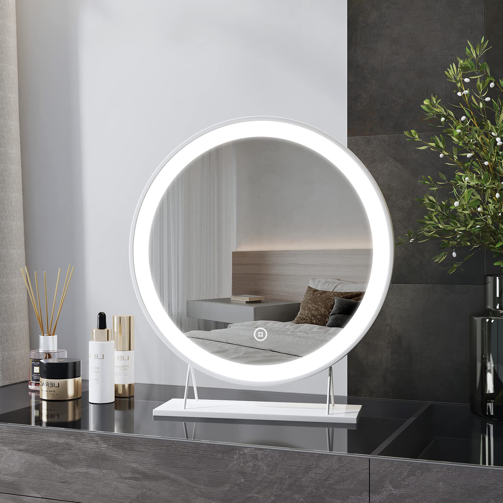 Heilmetz Hollywood Vanity Mirror with LED Lights - 40cm Round Touch Control Makeup Mirror with 3 Light Modes, White Tabletop Dressing Mirror for Women - Perfect for Home Makeup, Salon, and Beauty Room