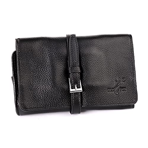 OLD FOX Genuine Cow Leather Cigar Pouch & Pipe Holder Case - Premium Tobacco Accessory Organizer (Black, FC0008H) for Cigar Enthusiasts & Pipe Smokers