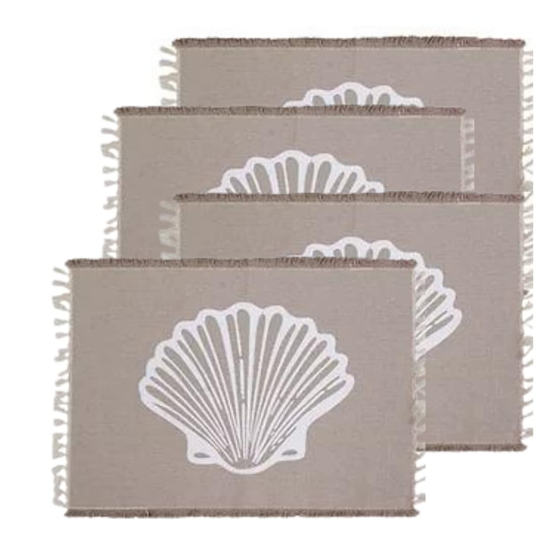 Coastal Beach Placemats Set of 4 - Nautical Sea Life & Seashell Design, Natural Woven Table Mats for Dining Room, Kitchen, or Outdoor Picnic - Perfect for Summer Entertaining and Coastal Home Decor