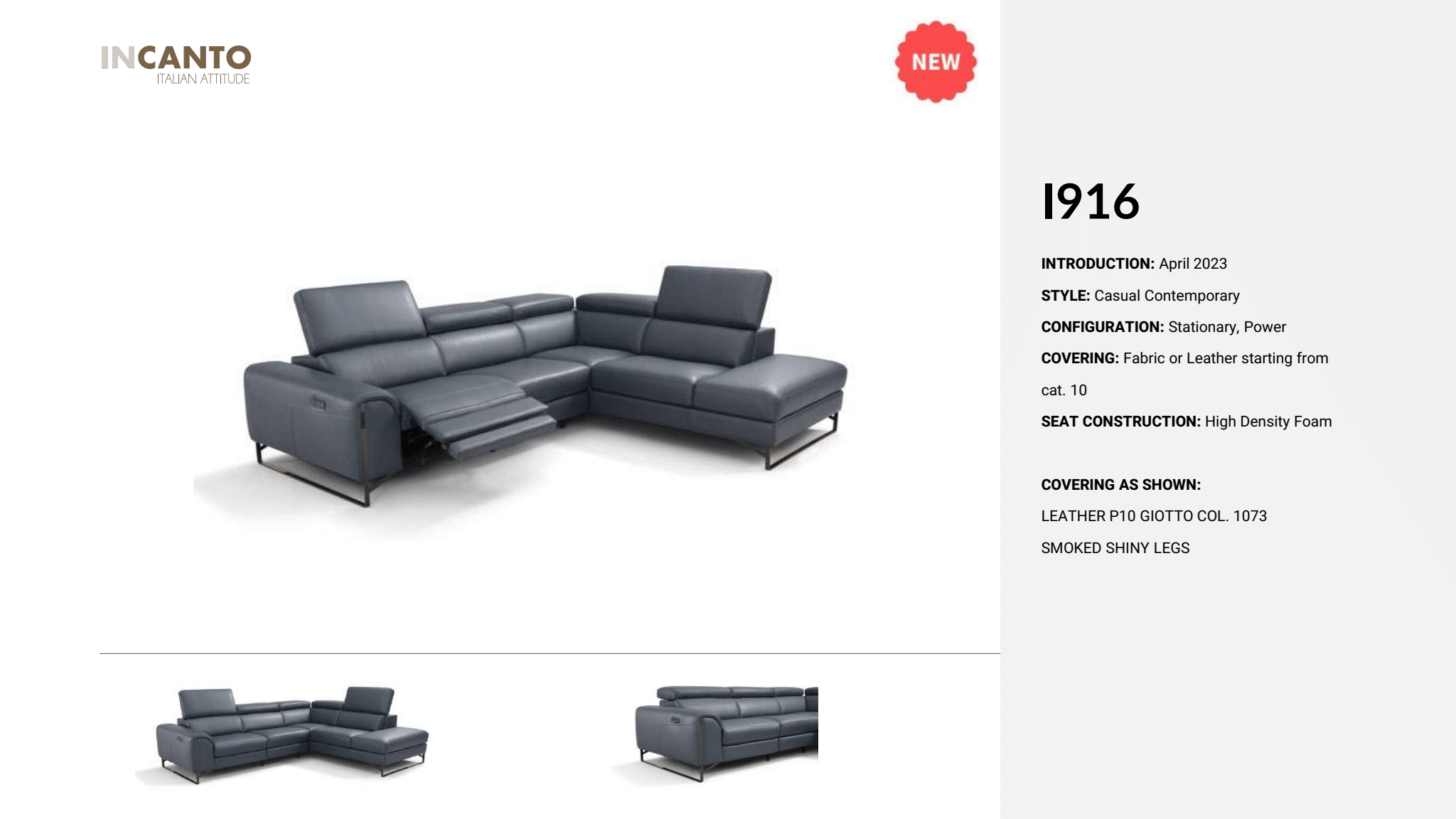 INCANTO I916 L-Shaped Sectional Sofa with 2 Power Recliners - Modern Living Room Furniture for Home Theater & Family Gatherings