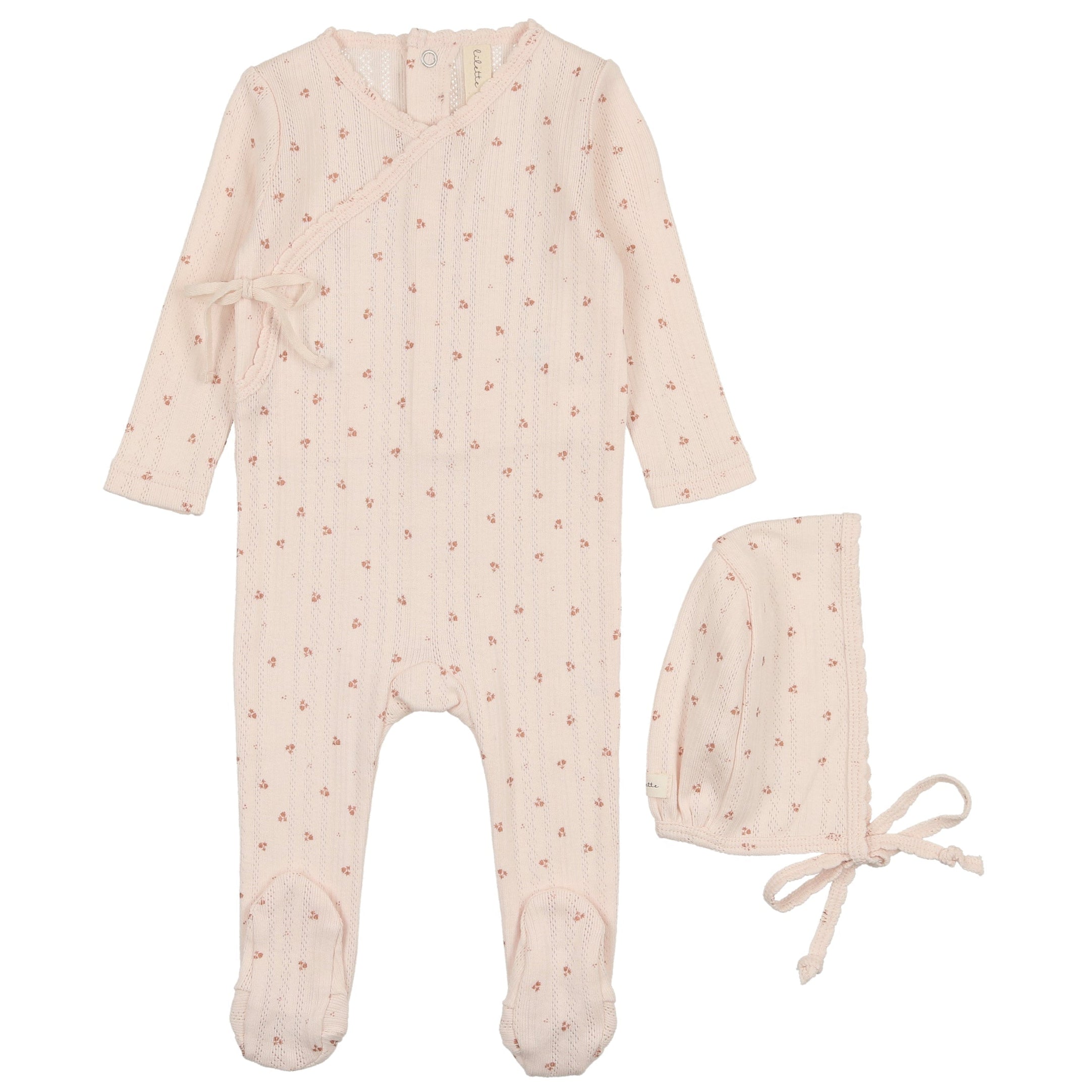 Lilette Pale Pink Printed Pointelle Wrap Stretchie with Bonnet - Soft Baby Swaddle Blanket for Newborns, Perfect for Sleeping, Nursing & Photo Shoots