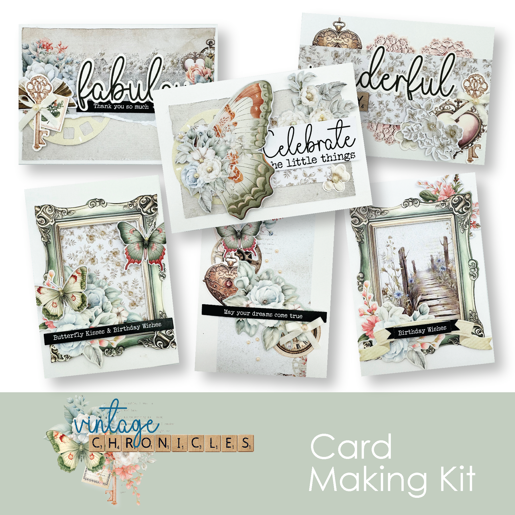 Vintage Chronicles Card Making Kit - DIY Scrapbooking Supplies for Handmade Greeting Cards, Invitations & Crafts - Perfect for Birthdays, Weddings & Holidays