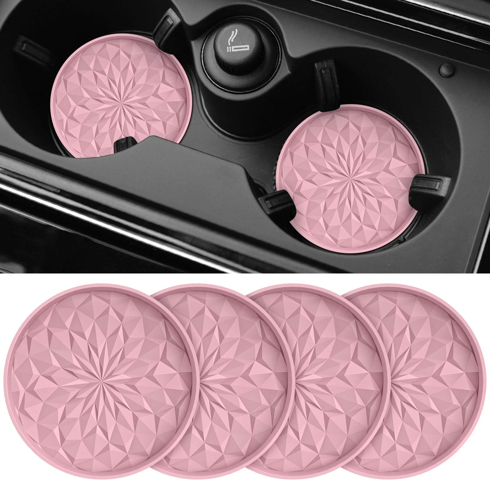 ME.FAN 4 Pack Silicone Car Cup Coasters - 2.75 Inch Universal Non-Slip Auto Coaster Inserts for Cup Holders, Dusty Rose - Perfect for Cars, Trucks & SUVs to Prevent Spills and Protect Interior