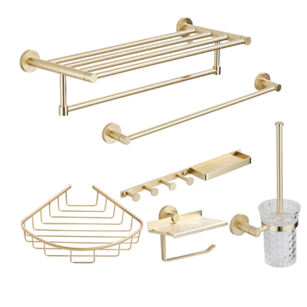 KGEZW Luxury Shower Bathroom Accessories Set - Gold Towel Ring, Toilet Paper Holder, Robe Hook & Toilet Brush - Polished Gold Bathroom Hardware for Modern Home Decor | Perfect for Bathroom Organization & Spa-Like Experience