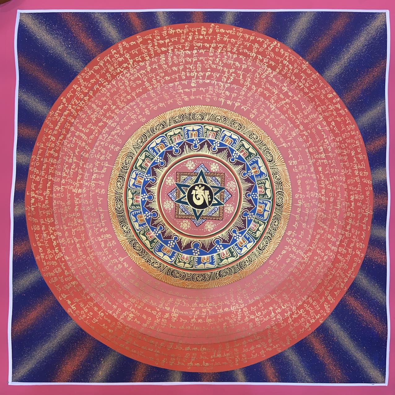 Om Mantra Mandala Thangka Wall Art - Handmade Tibetan Buddhist Meditation Decor for Home, Yoga Studio & Spiritual Space