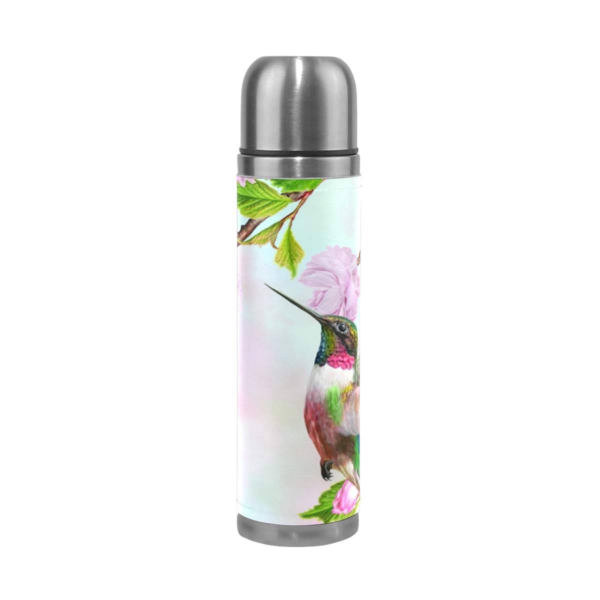 Hummingbird Cherry Blossom Stainless Steel Water Bottle - 17oz Insulated Vacuum Thermos for Girls & Kids | Perfect for School, Outdoor Activities & Travel