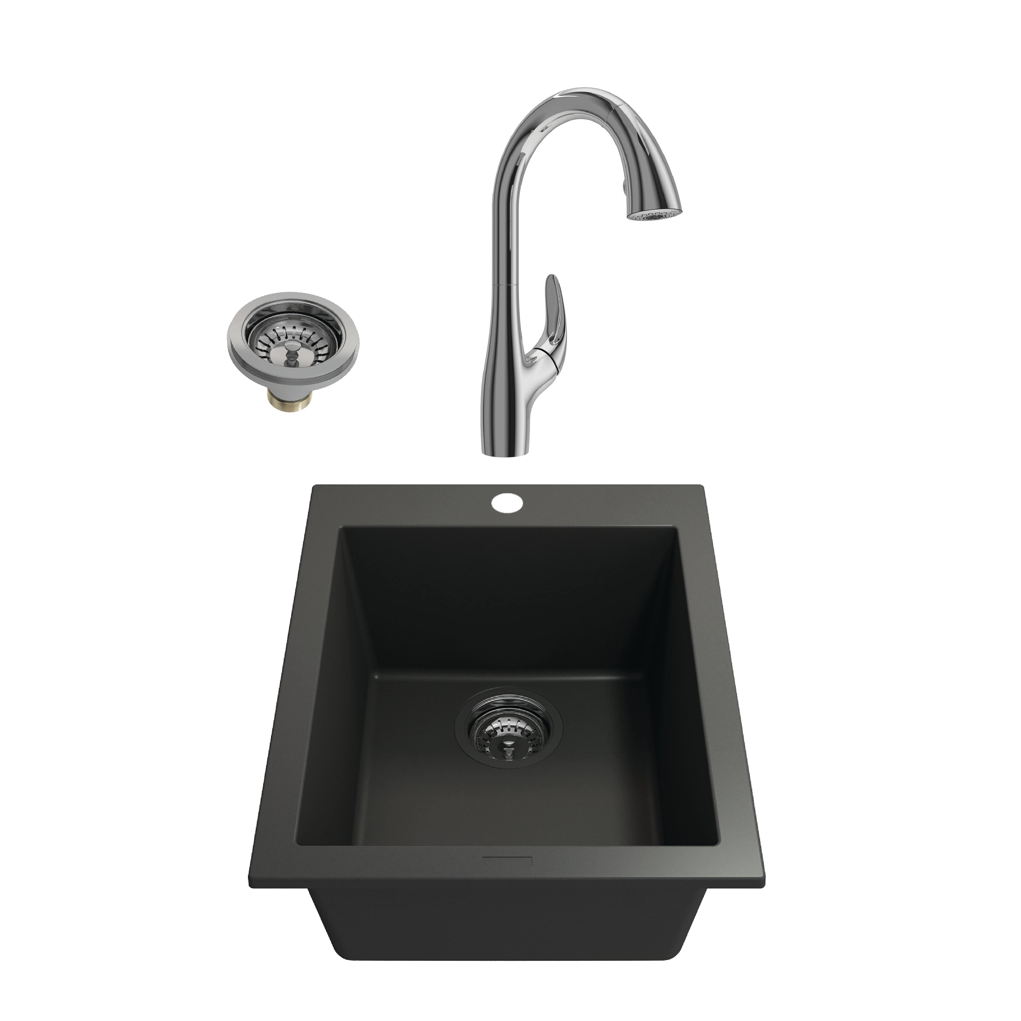 BOCCHI CAMPINO UNO 16-Inch Matte Black Granite Composite Bar Sink with Pagano Faucet - Perfect for Kitchen, Bar, and Outdoor Entertaining Areas