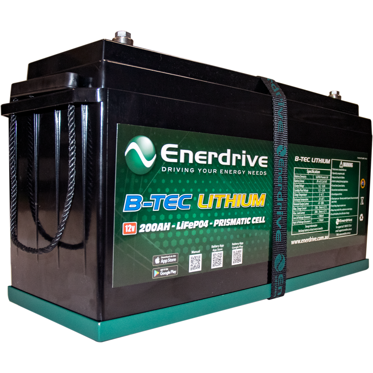 Enerdrive B-TEC 12V 200Ah G2 Deep Cycle Lithium Battery for RVs, Boats, Solar Systems & Off-Grid Power Storage