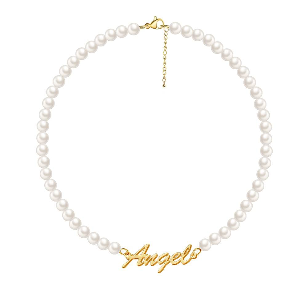 Custom Personalized Pearl Name Necklace for Women - Dainty Nameplate Choker Jewelry Gift for Birthday, Anniversary, Valentine's Day | Elegant Everyday Wear & Special Occasion Accessory
