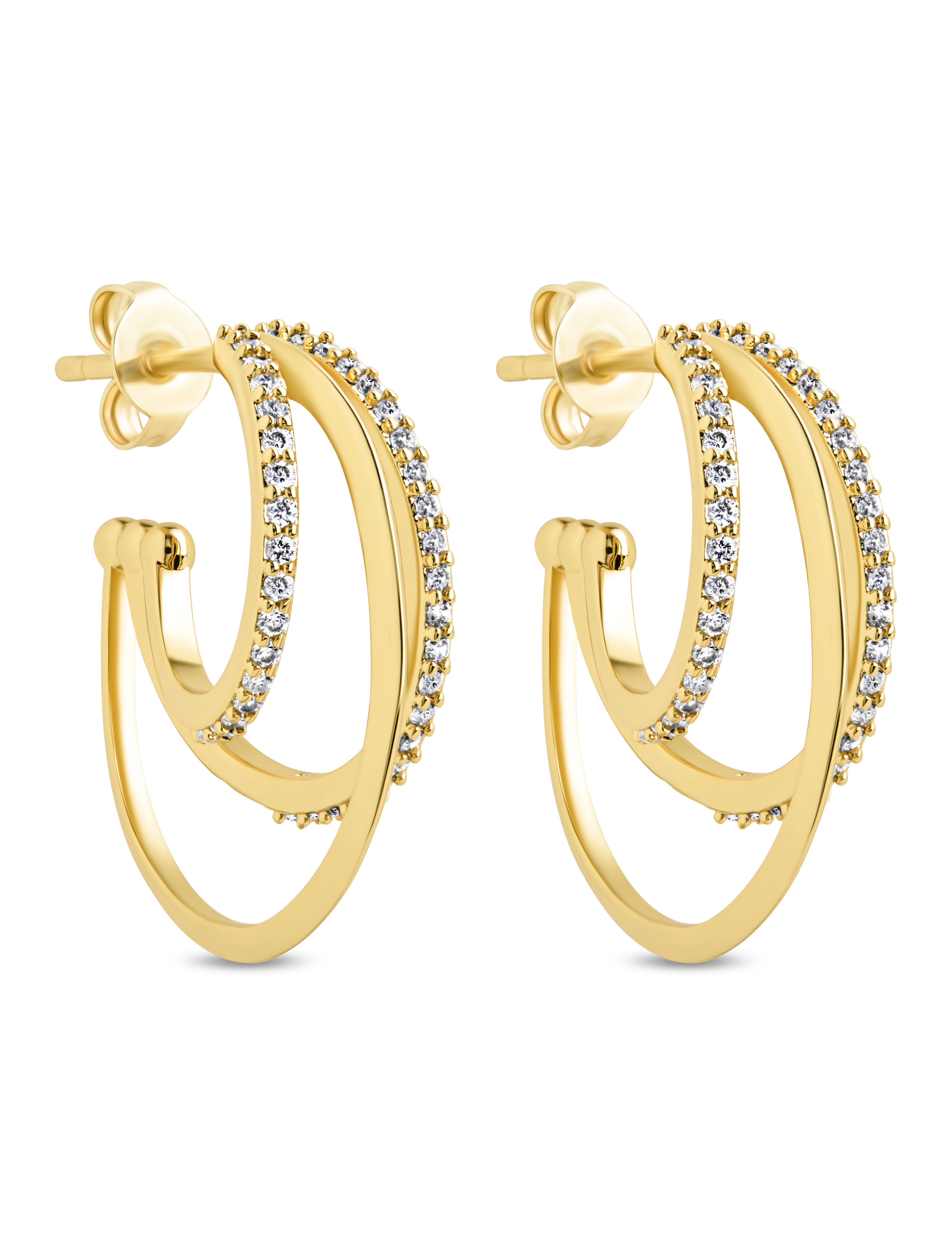 Adriana CZ Triple Row Hoop Earrings for Women - Sparkling Cubic Zirconia Gold Plated Dangle Earrings - Perfect for Parties, Weddings & Date Nights