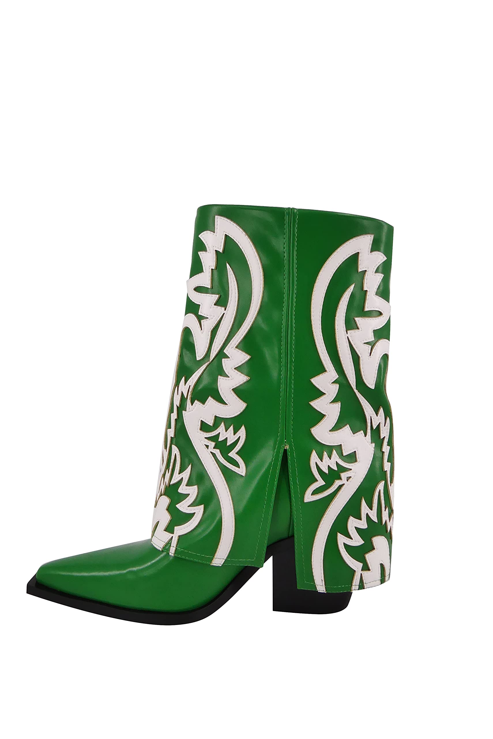 Women's Western Cowboy Boots - Pointed Toe Mid-Calf Embroidered Cowgirl Booties with Chunky Block Heel | Pull-On Design for Country Dancing, Rodeo & Casual Wear