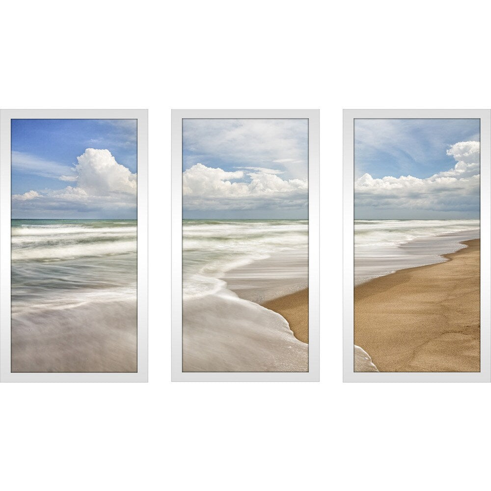 Beach 2 Framed Plexiglass Wall Art Set of 3 - Coastal Decor for Living Room, Bedroom & Office - Ocean Themed Modern Home Decor