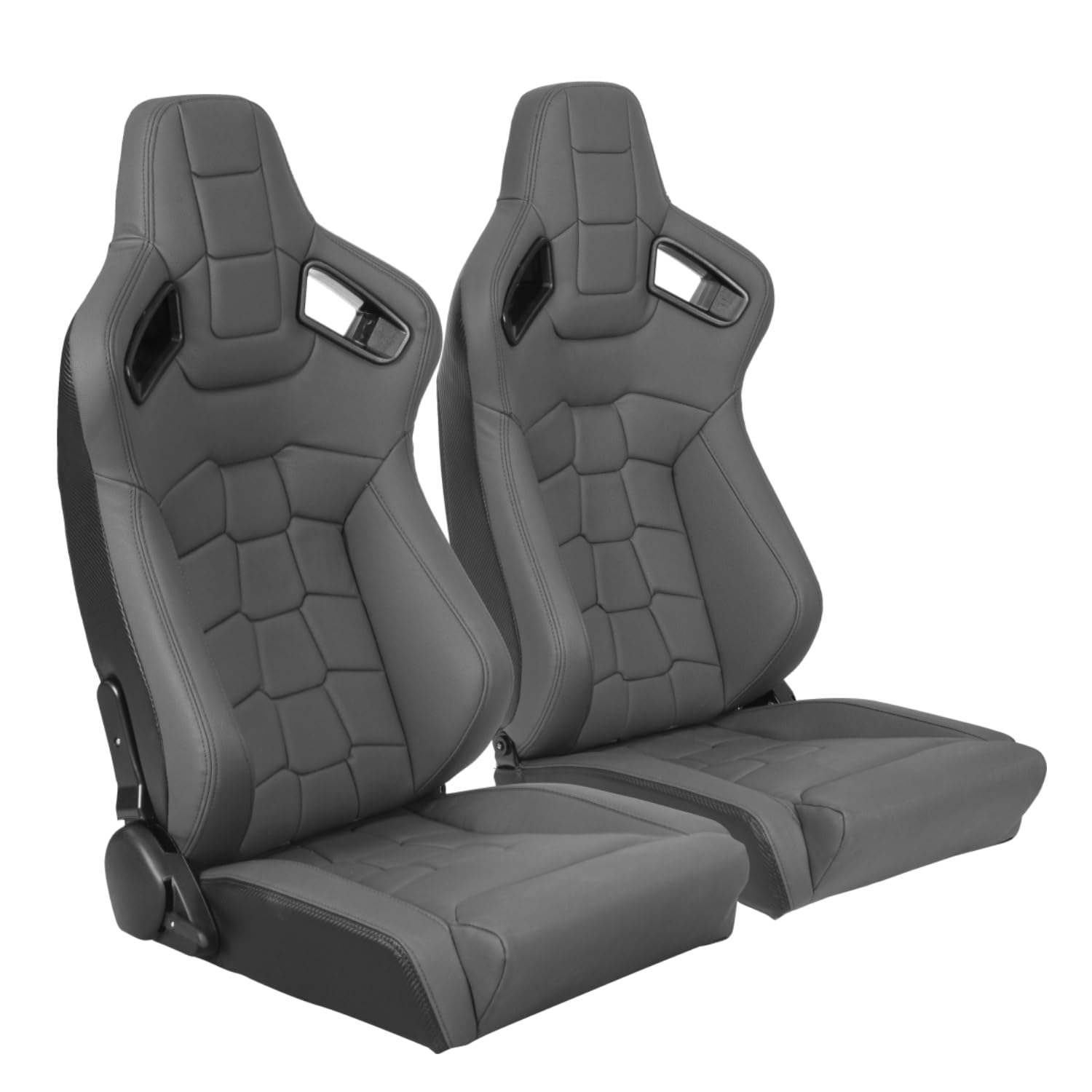 Premium Racing Seats 2-Piece Set - Reclinable Bucket Seats with Adjustable Sliders, PU Leather Sport Seats for Cars (Dark Gray, 37