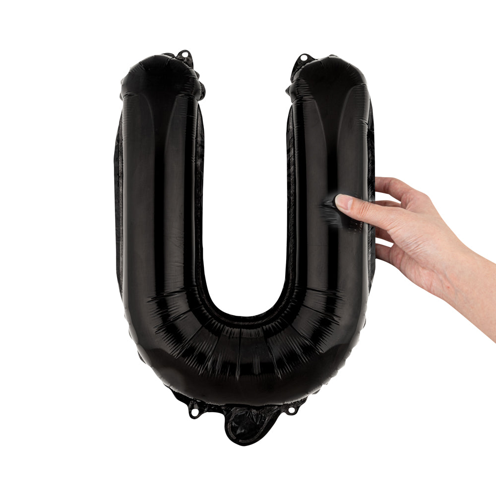 Black Mylar Letter U Balloon - 16 Inch Large Foil Alphabet Balloon for Birthday Party Decorations, Baby Shower, Graduation & Anniversary Celebrations - 1 Count Box