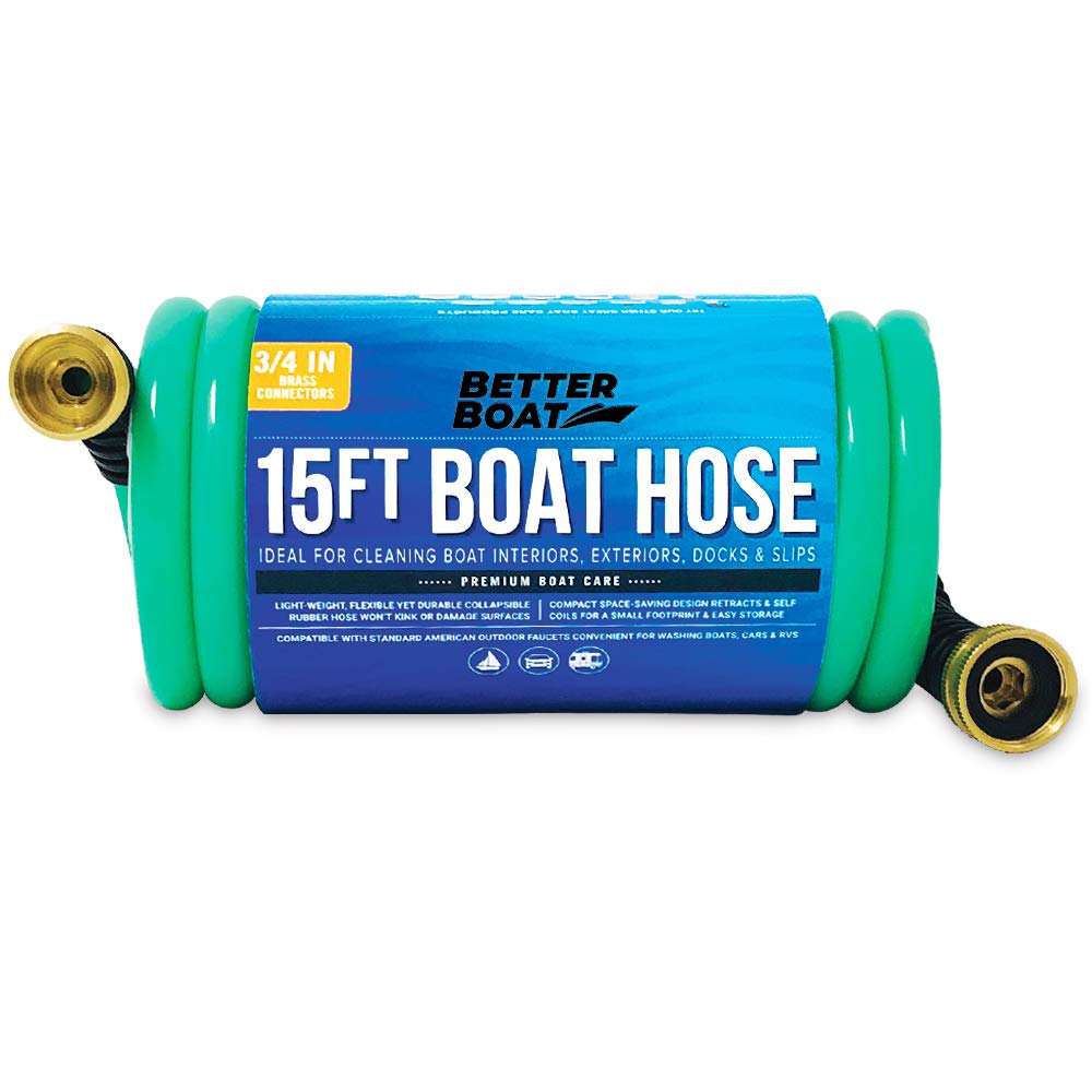 15FT Coiled Boat Hose - Marine Grade Expandable Water Hose for RV, Boat & Garden Washdown