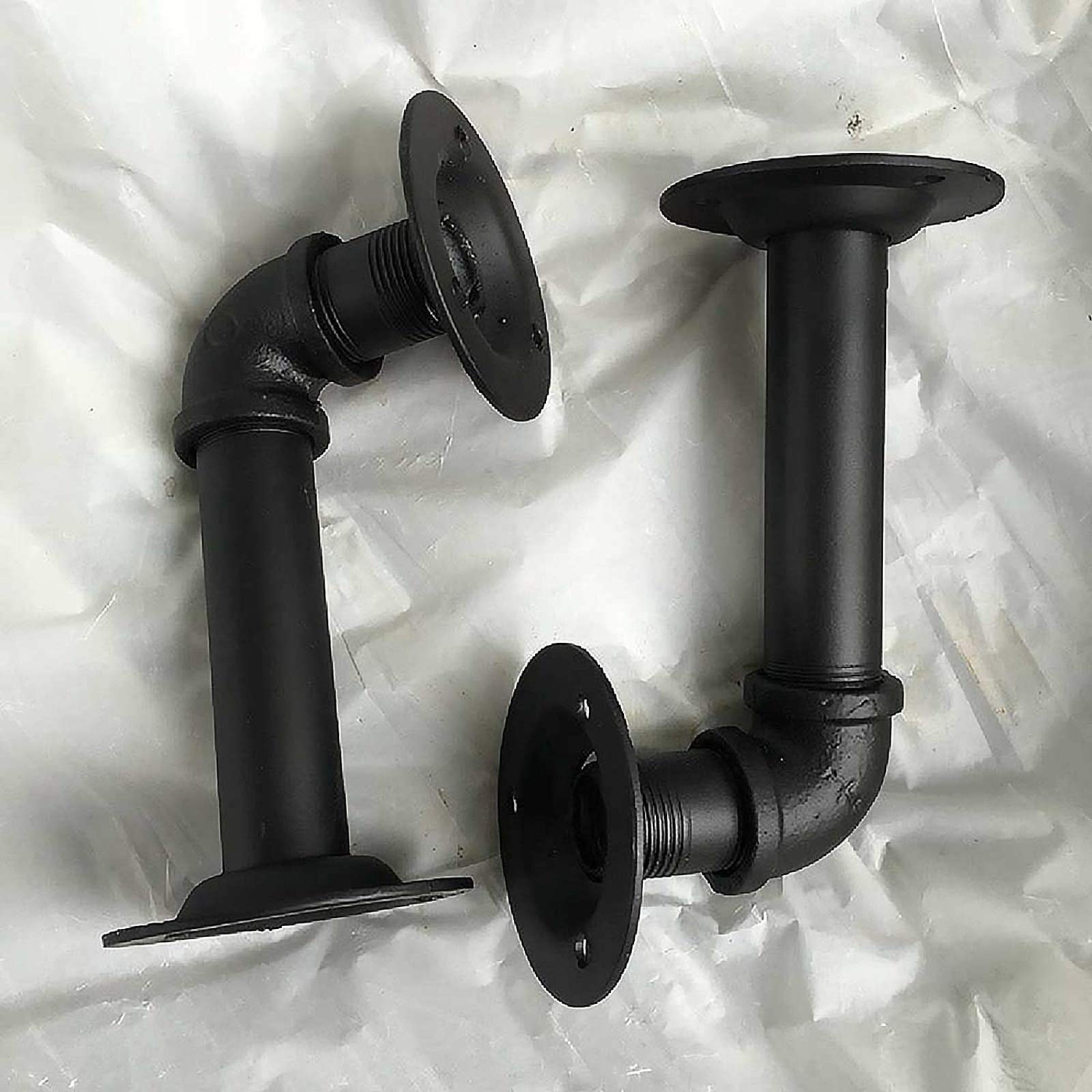 Industrial Black Iron Pipe Shelf Brackets Set of 2/4 - Rustic Wall Mounted DIY Shelving Hardware for Floating Wood Shelves - Perfect for Home Office, Kitchen, Bathroom & Living Room Storage Organization