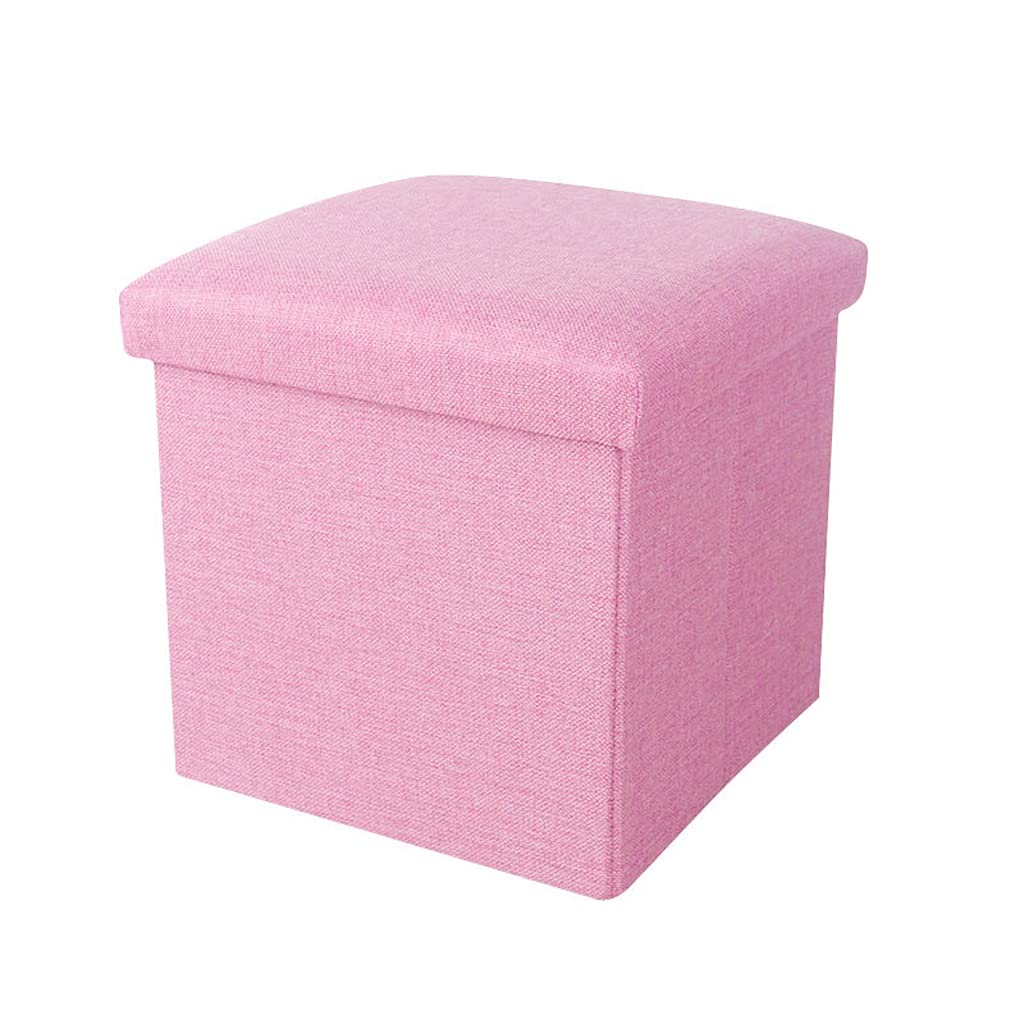 Multipurpose Storage Box Stool - Foldable Ottoman Footrest with Lid for Clothes, Shoes, Toys & Magazines - Pink Storage Ottoman 30x30x30cm for Living Room, Bedroom & Nursery Organization
