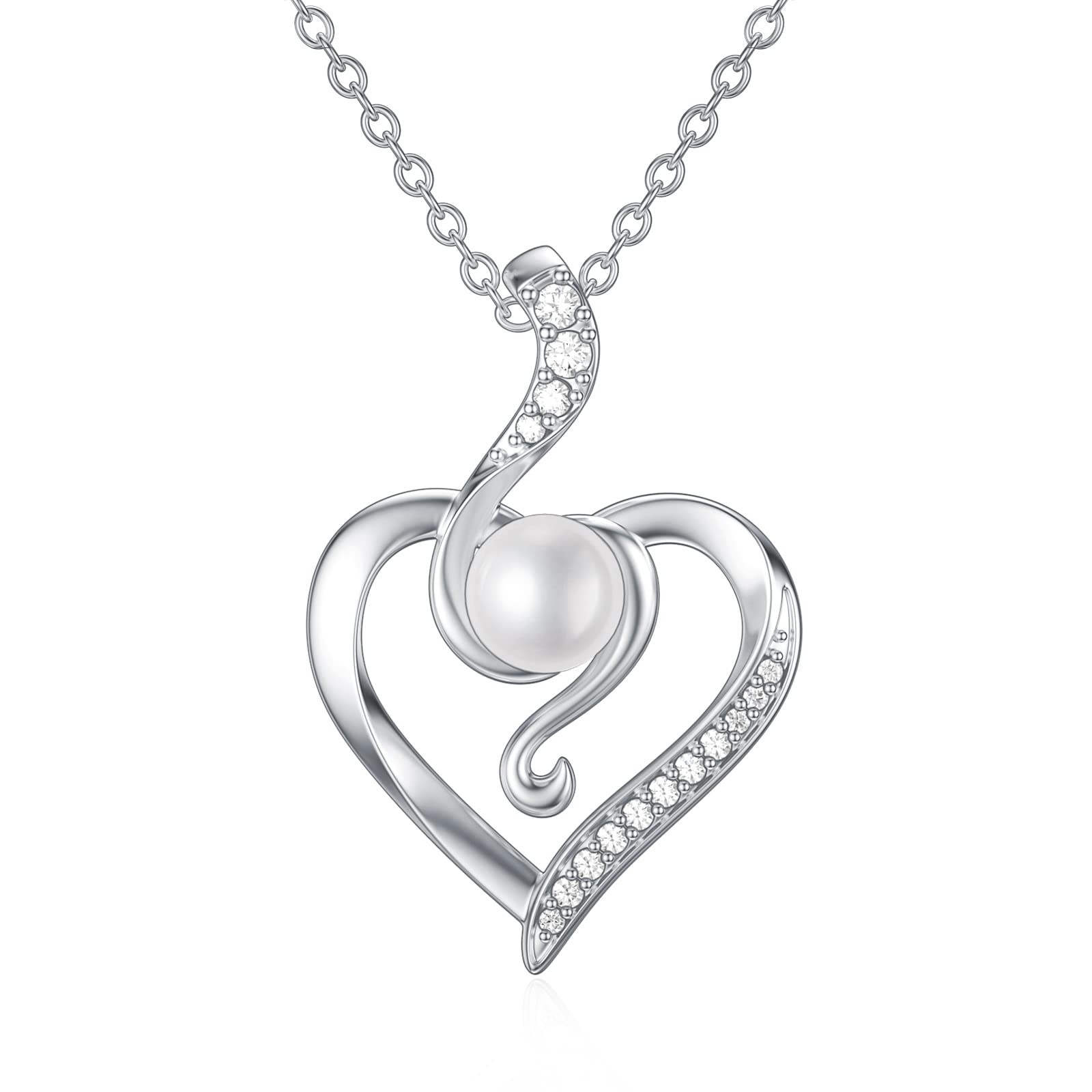 Zoeniya Pearl Pendant Necklace for Women - Sterling Silver Gift for Mom, Wife, Girlfriend - Perfect for Weddings & Date Nights