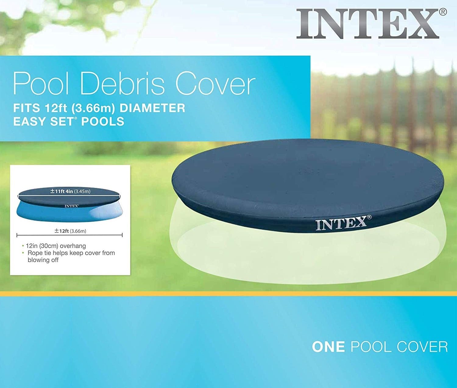Intex 12' x 12' Easy Set Inflatable Pool Cover - Heavy Duty UV Protection for Above Ground Swimming Pools | Perfect for Summer, Backyard, and Family Fun