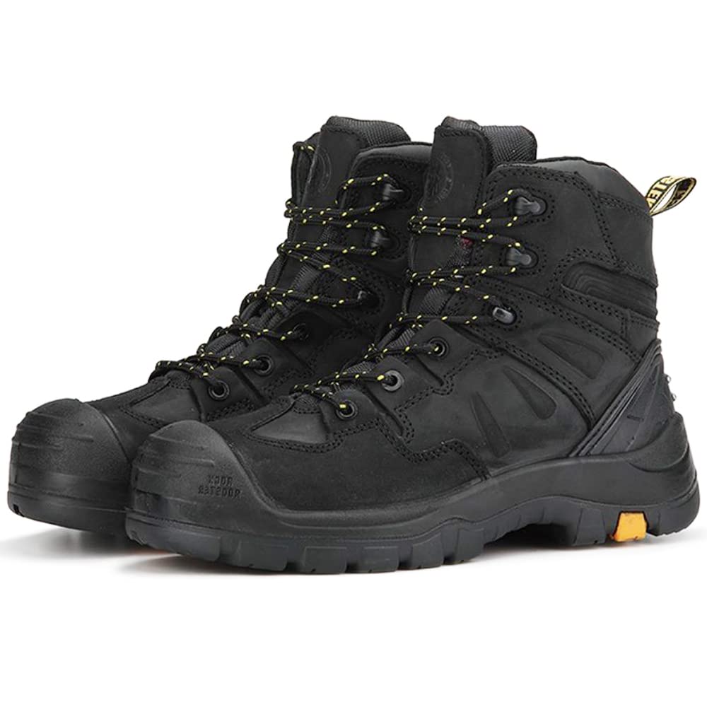 ROCKROOSTER 6-Inch Waterproof Composite Toe Work Boots - Safety Shoes for Industrial, Mining, Construction & Outdoor Hiking | Oil & Slip Resistant Leather Boots for Men - Perfect for Heavy Duty Jobs, Trekking & Casual Wear