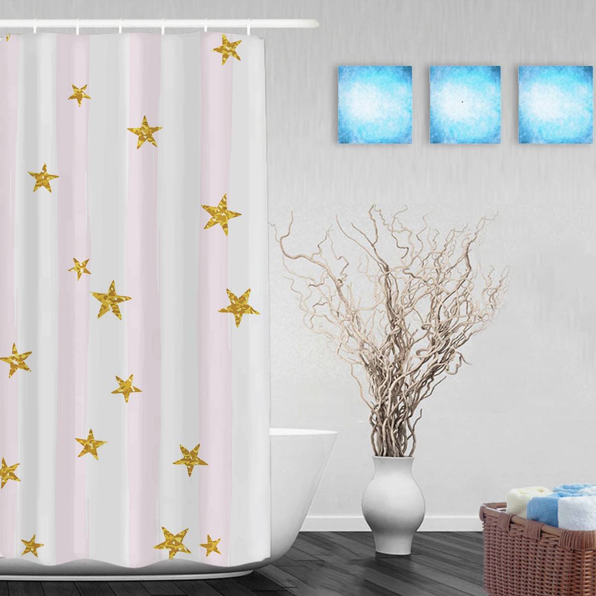 GUGLILI Gold Star Shower Curtain - Waterproof Polyester Fabric Bathroom Decor (60x72 Inches) - Perfect for Modern Bathrooms & Spa-Like Retreats