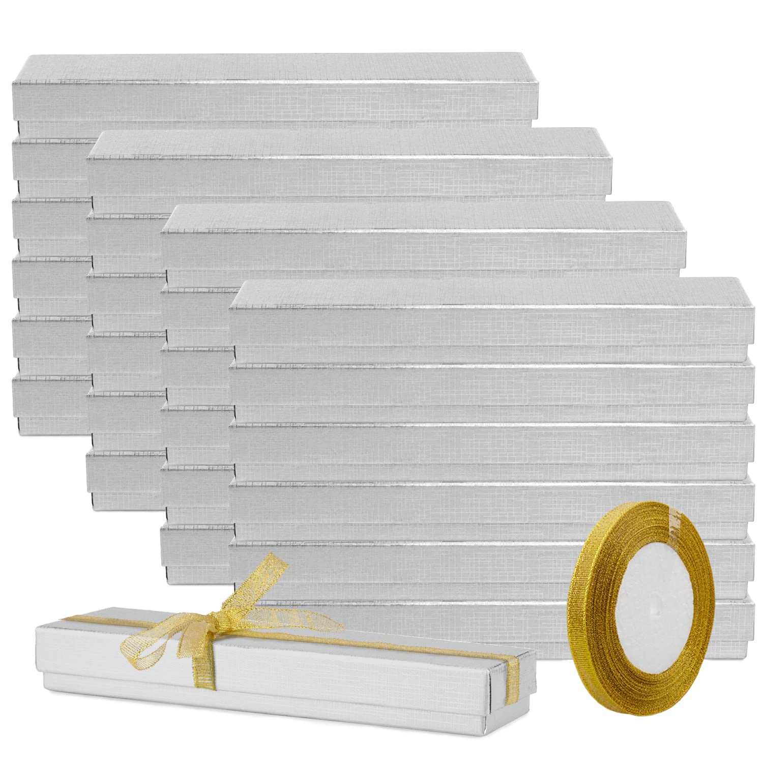 Premium 24-Pack Silver Cardboard Necklace Jewelry Gift Boxes - Elegant Storage & Presentation for Necklaces, Earrings & Rings - Perfect for Jewelry Organizing, Gifting & Retail Display
