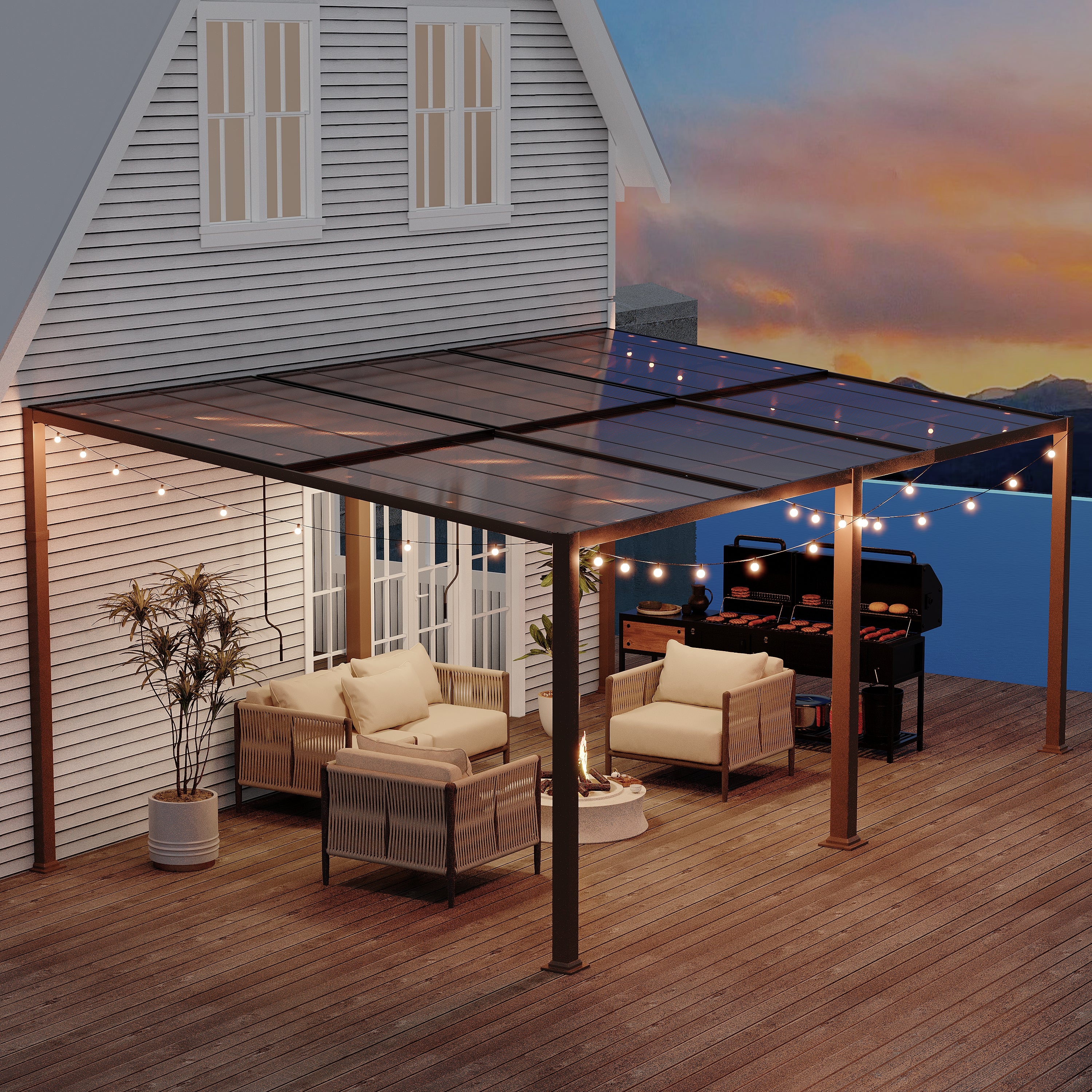Erommy 12' x 20' Hardtop Lean-to Gazebo with Adjustable Polycarbonate Roof & Sturdy Metal Frame - Perfect for Patio, Backyard, and Outdoor Entertaining