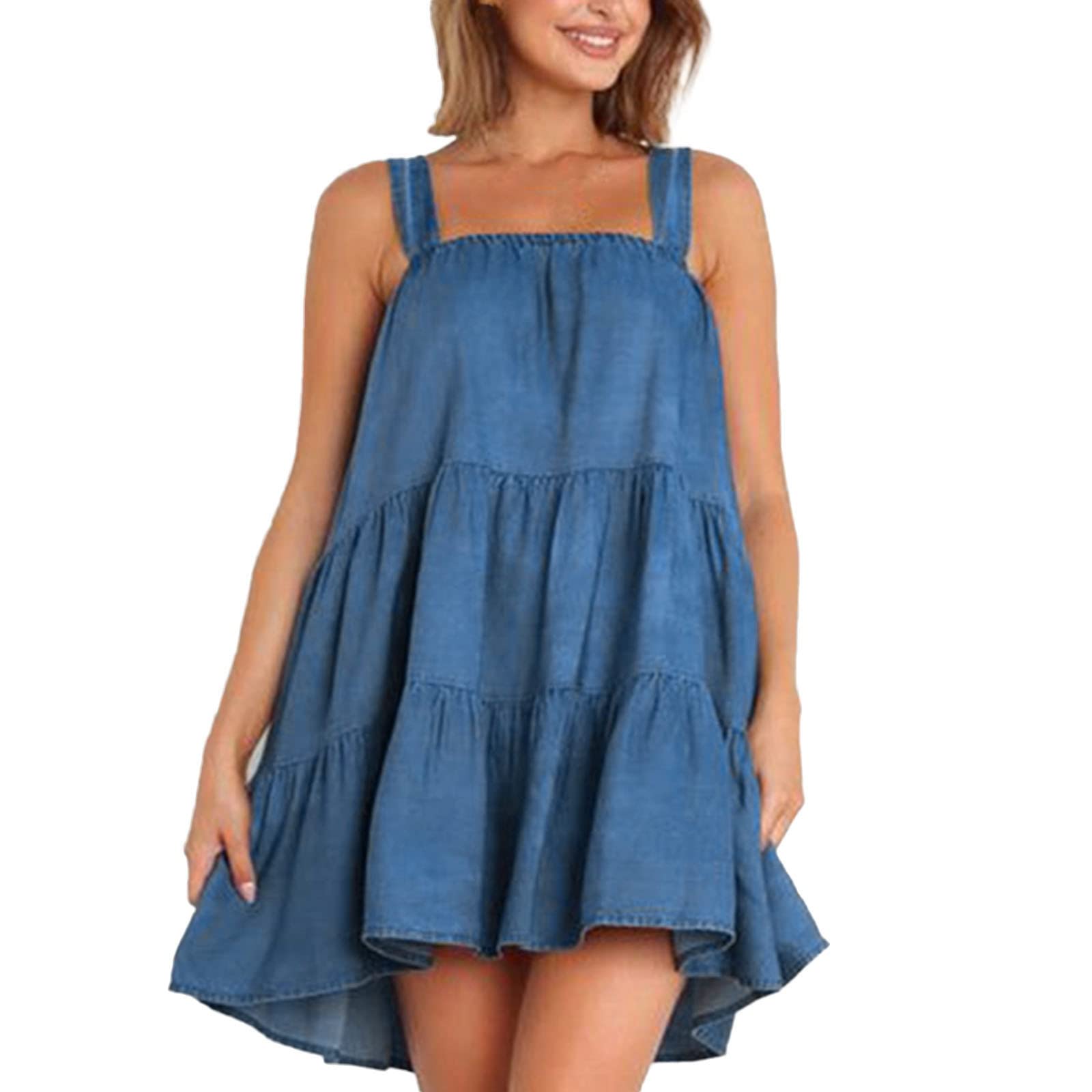 Women's Summer Casual Sleeveless Dress - Ruffle Tiered Flowy Boho Mini Sundress with Pleats | Perfect for Beach Vacations, Date Nights & Summer Parties