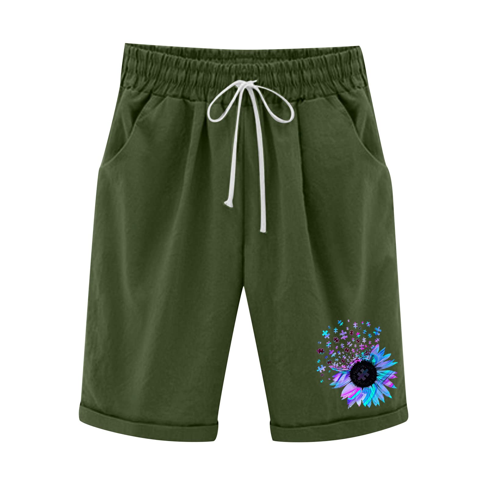 Women's Stretchy Denim Bermuda Shorts with Pockets - Yoga & Lounge Wear