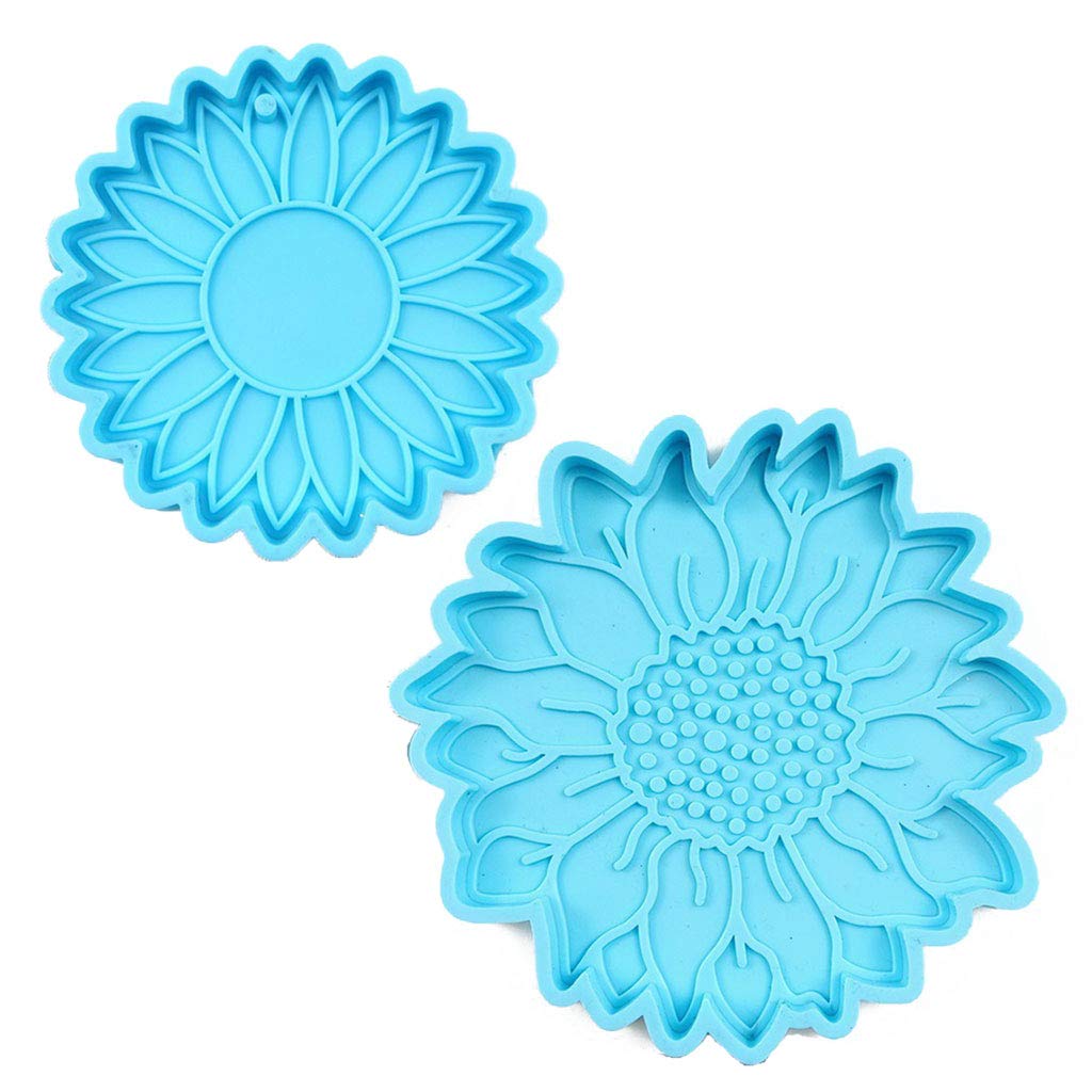 2Pcs Sunflower Coaster Keychain Silicone Resin Molds - DIY Flower Shape Resin Casting Molds for Jewelry Making, Home Decor & Craft Projects - Perfect for Handmade Gifts, Coasters, and Keychains