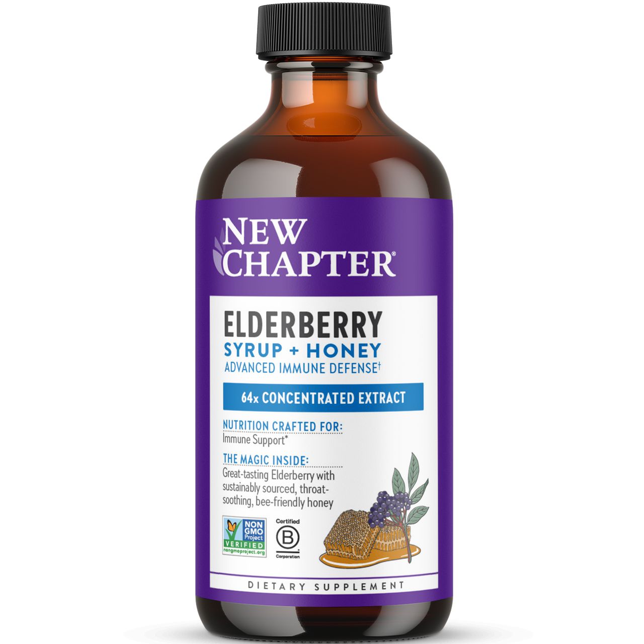New Chapter Elderberry Syrup with Raw Honey - Immune Support Supplement for Adults & Kids - Great for Cold & Flu Season, Daily Wellness Boost