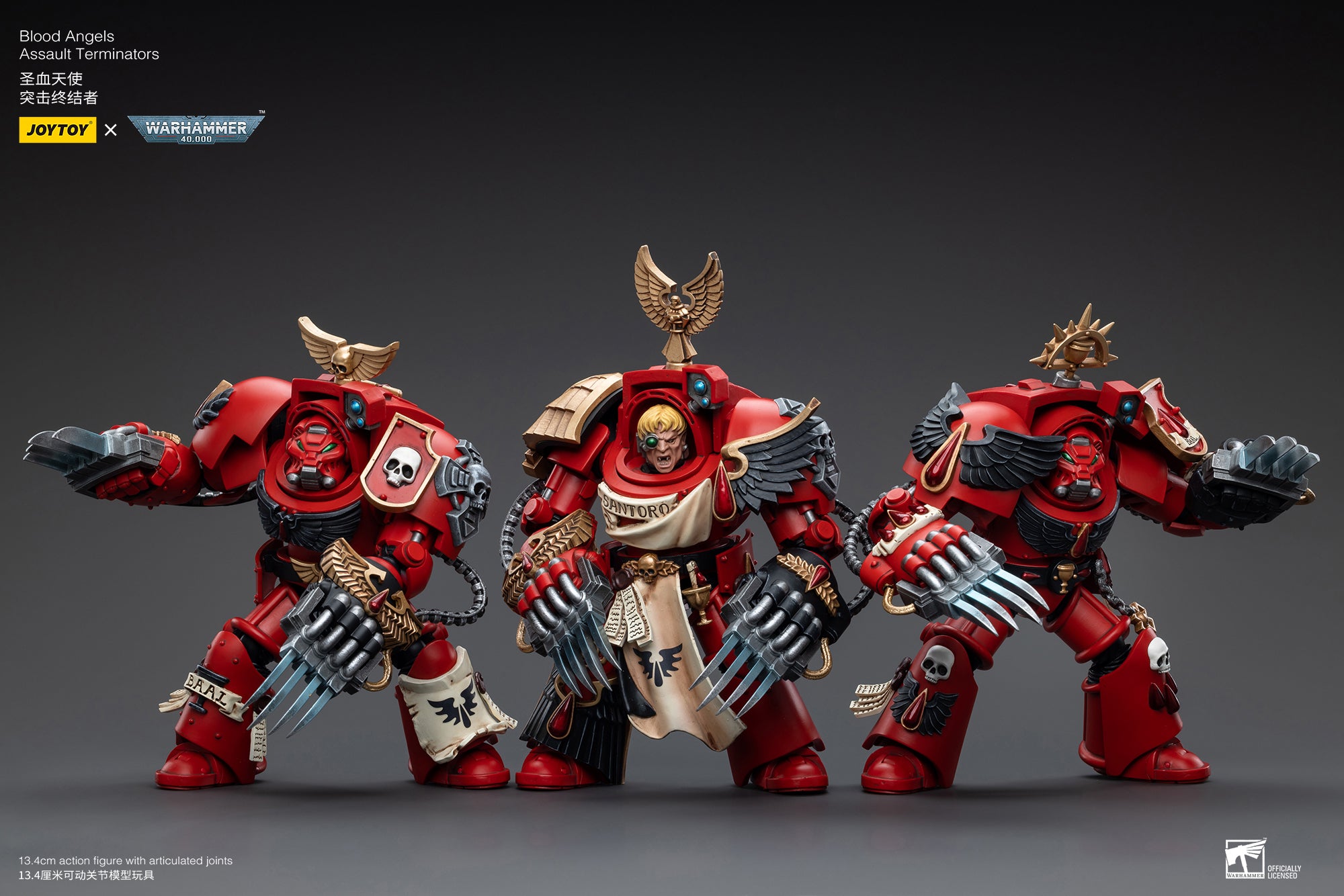 JOYTOY 1/18 Scale Warhammer 40K Blood Angels Assault Terminators Action Figure Set (3-Pack) - Collectible Miniatures for Tabletop Gaming & Display