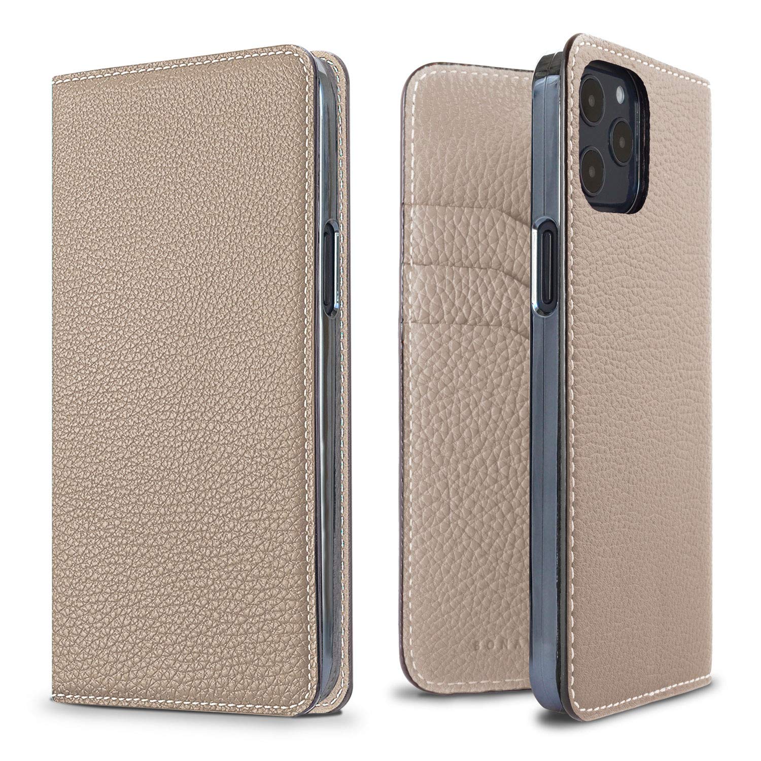 BONAVENTURA Diary Smartphone Case for iPhone 12/12 Pro - Slim Protective Cover with Greige Design | Perfect for Everyday Use, Work & Travel