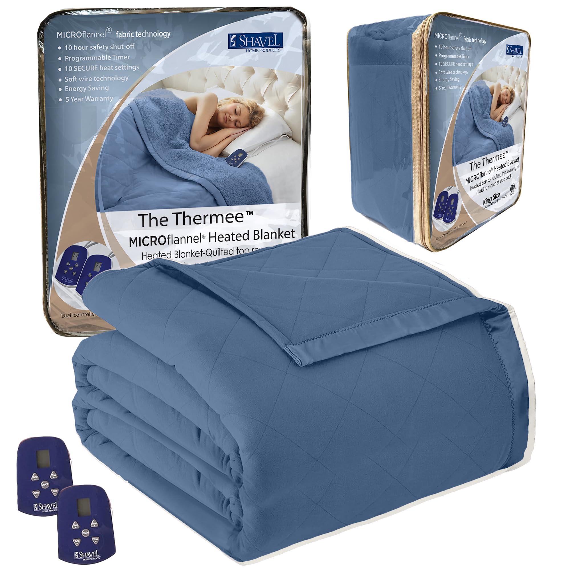 Thermee Micro Flannel Electric Heated Blanket - Full Size (84x90 Inches) Ultra Soft & Warm - Fast Heating Dual Control for Couples - Perfect for Winter Nights, Bedroom, Sofa & Camping - Ultramarine Blue
