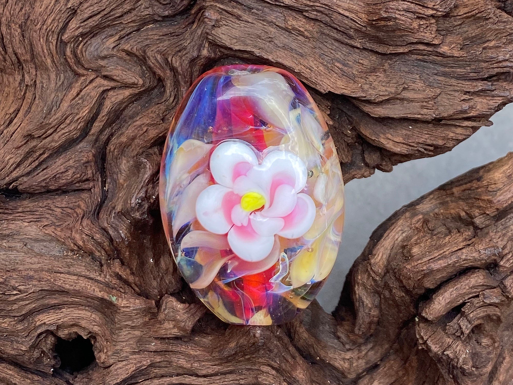 Hot Pink Floral Lampwork Glass Focal Bead for Jewelry Making - Handmade SRA Artisan Bead for Necklaces, Bracelets & DIY Craft Projects