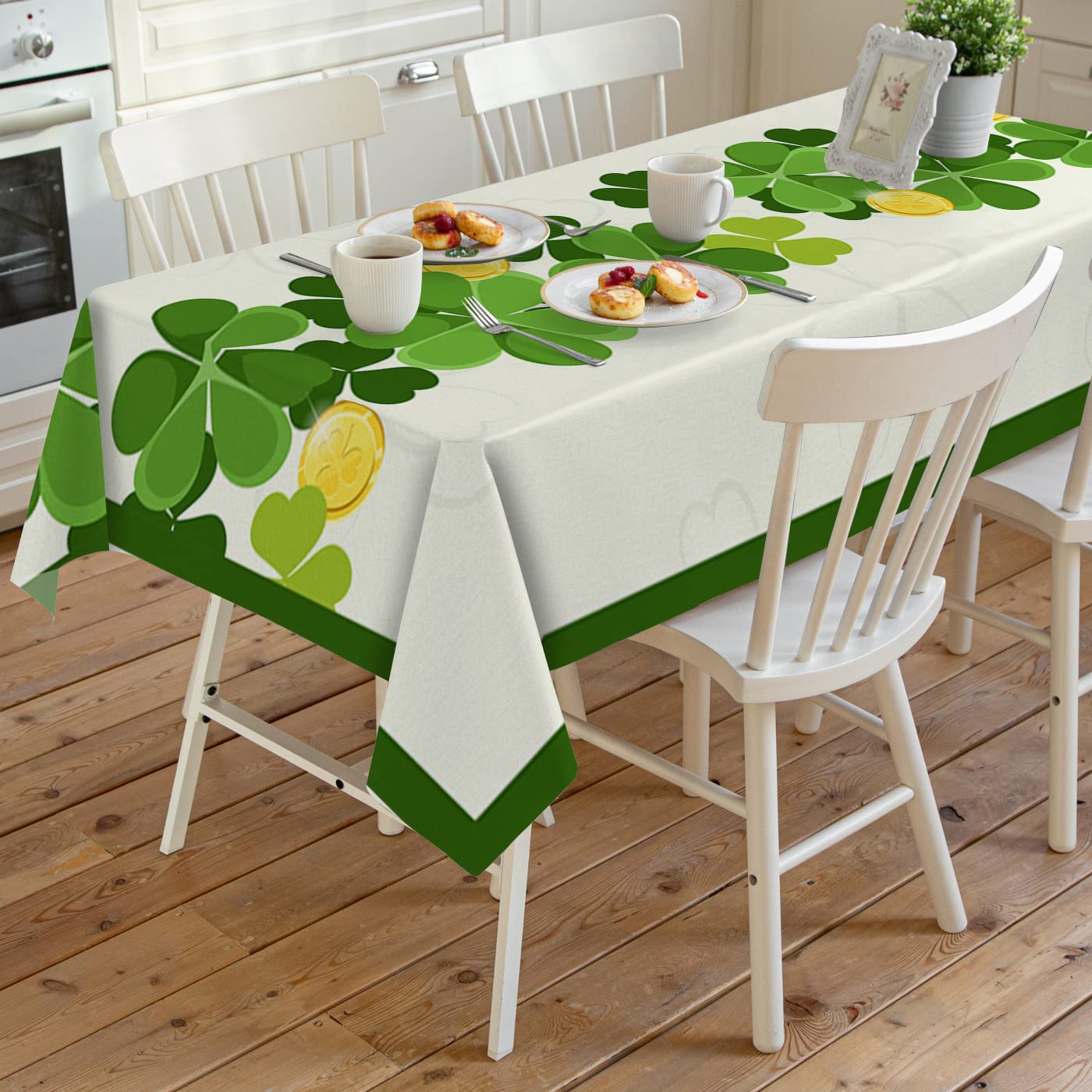 St. Patrick's Day Lucky Clover Tablecloth - Waterproof Polyester Rectangle Table Cover 60x120 Inch for Kitchen, Dining & Holiday Party Decor | Perfect for Irish-Themed Dinners, Pub Events & Festive Gatherings