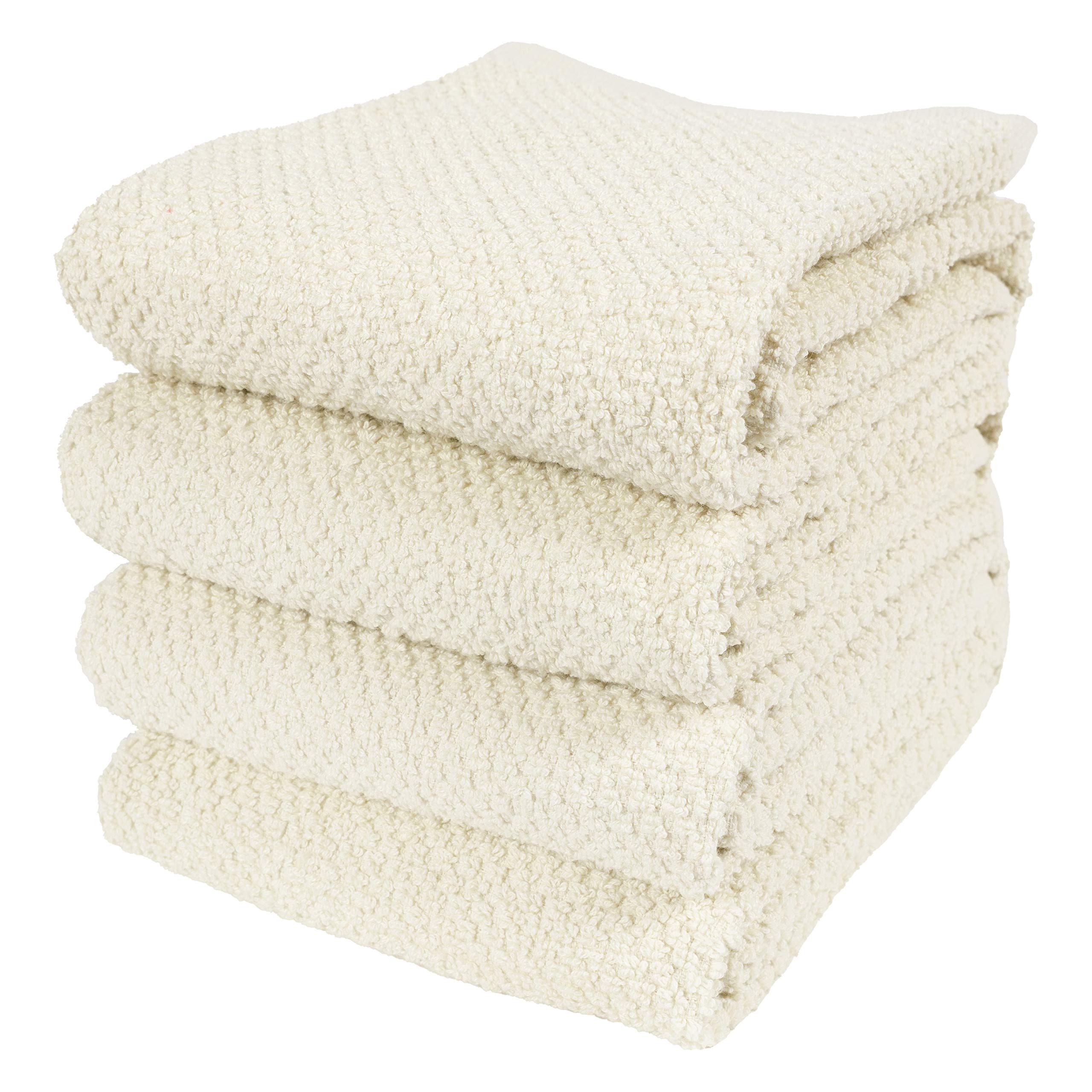 Premium KAF Home Deluxe Popcorn Terry Cotton Kitchen Dish Towels - Ultra Absorbent & Soft Set of 4 in Alabaster White - Perfect for Cooking, Baking & Dish Drying