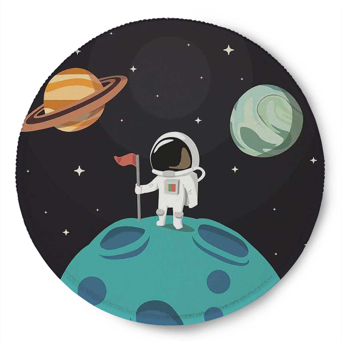 Non-Slip Round Mouse Pad 7.9 Inch - Waterproof Rubber Desk Mat with Galaxy Adventure Cartoon Design for Office, Home & Laptop Use - Perfect for Gamers and Workstations