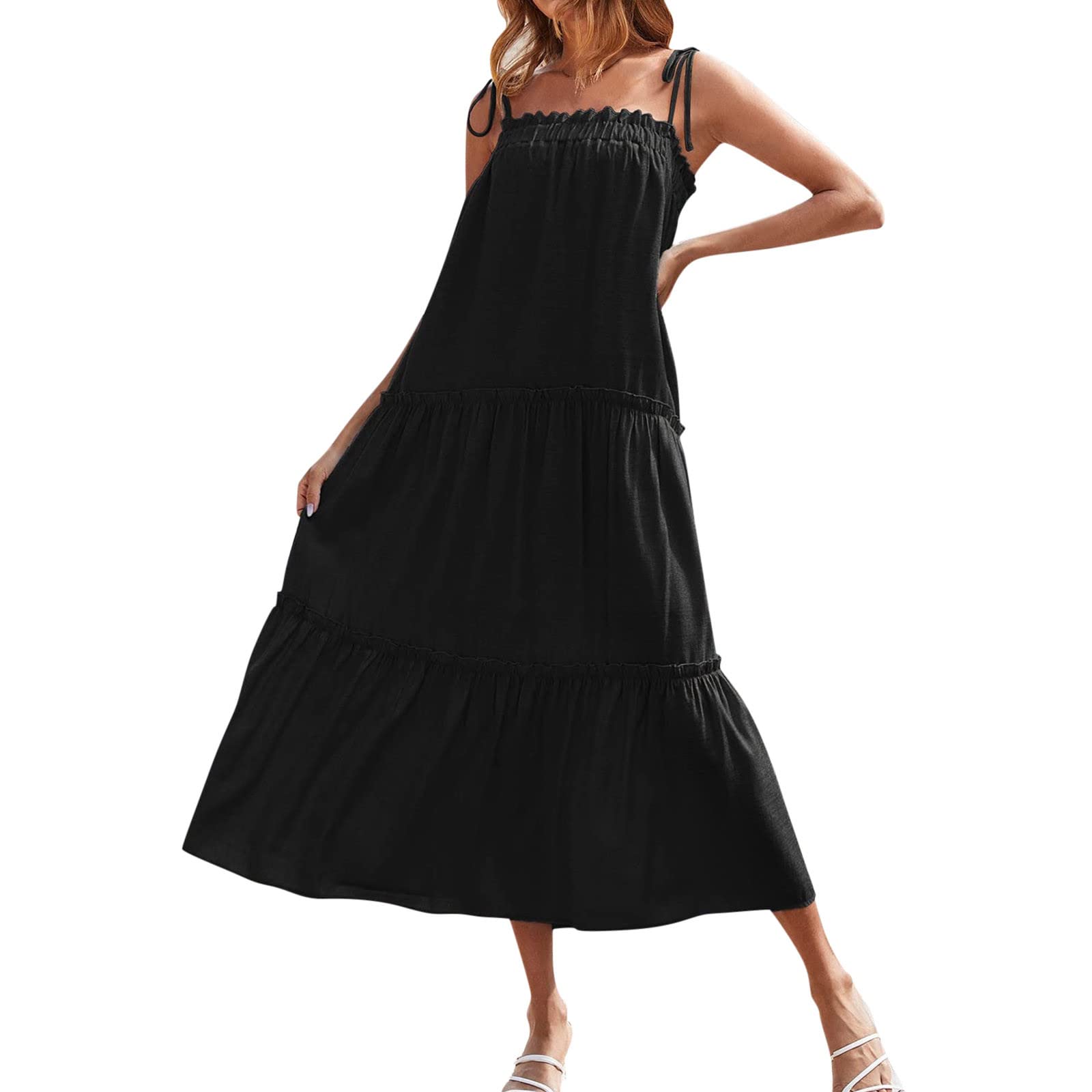 Elegant Floral Sun Dress for Women - Wedding Guest, Beach & Summer Midi Dress | Sexy Swing Dress with Flowery Print | Perfect for Outdoor Parties, Vacations & Date Nights