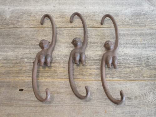 3 Pack Heavy Duty Cast Iron Monkey Hooks - Sturdy Plant Hangers, Kettle Hooks & Wall Hangers for Indoor/Outdoor Decor - Perfect for Hanging Plants, Lanterns, Wind Chimes & Garden Decorations