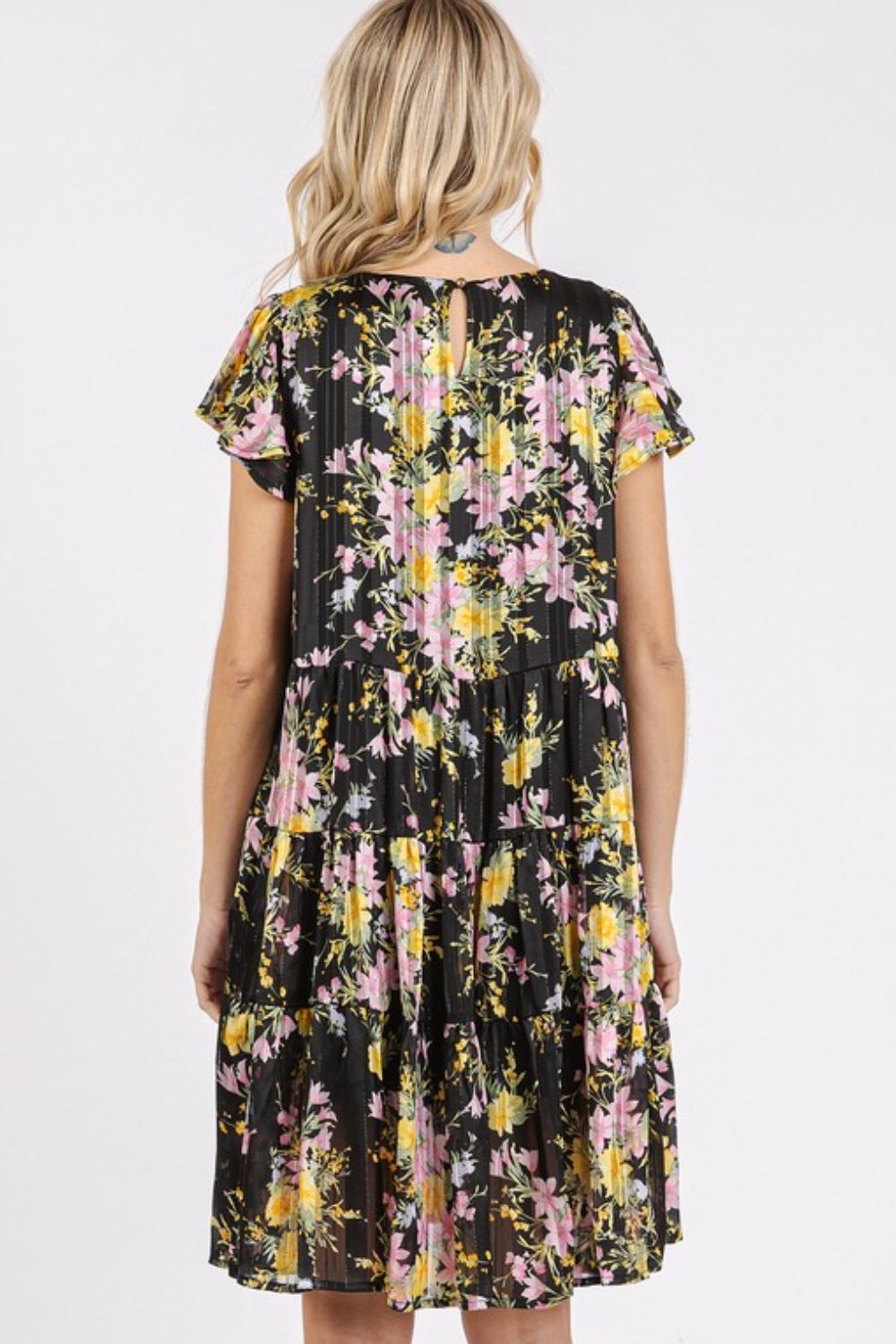 Flower Print Round Neck Flutter Sleeve Tiered Dress for Women | Summer Boho Maxi Dress | Perfect for Beach Vacation, Garden Party & Date Night