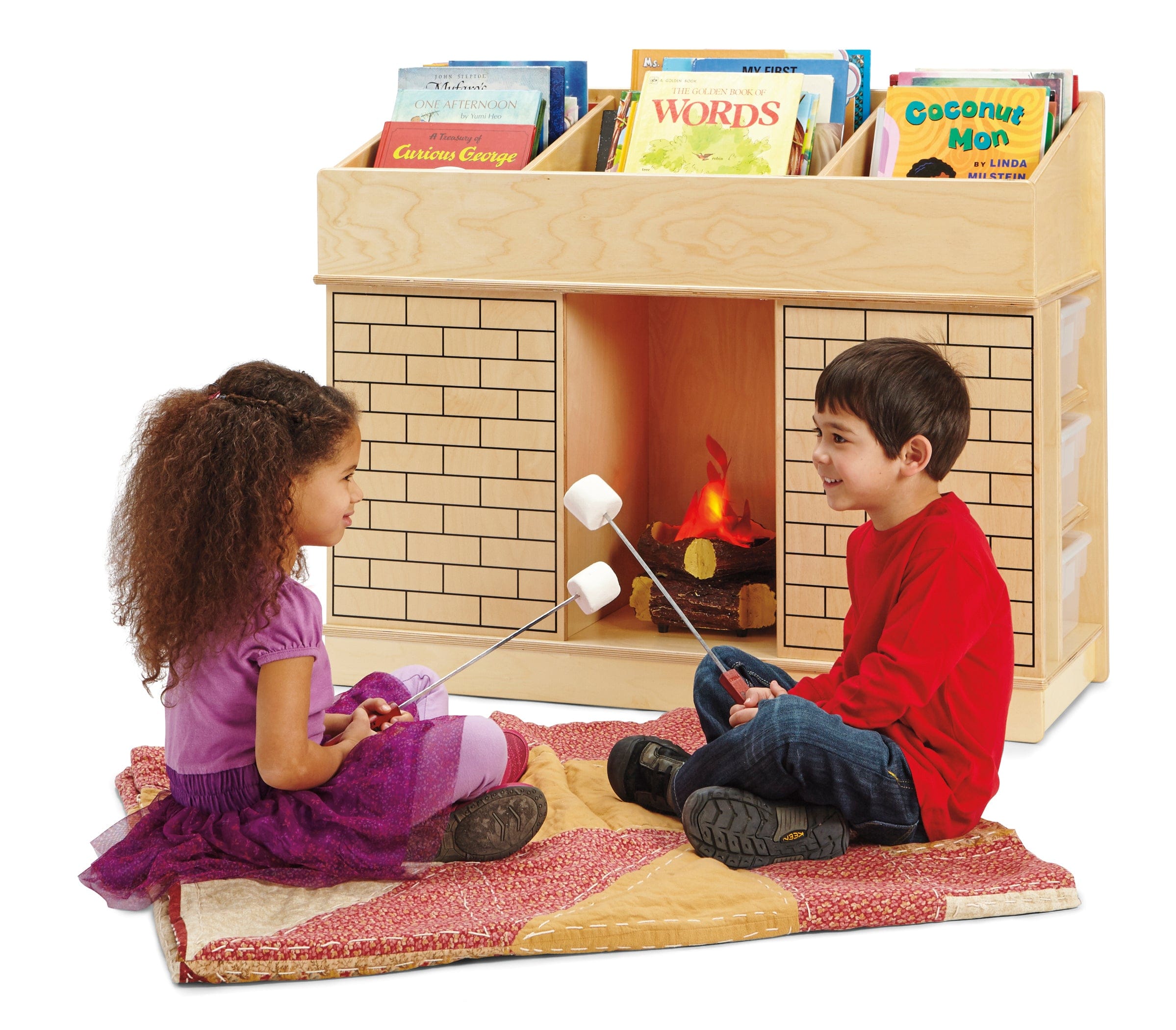 Cozy Storybook Fireplace Bookshelf - Perfect for Home Library, Living Room Decor & Reading Nook | Rustic Wooden Bookshelf with Fireplace Design