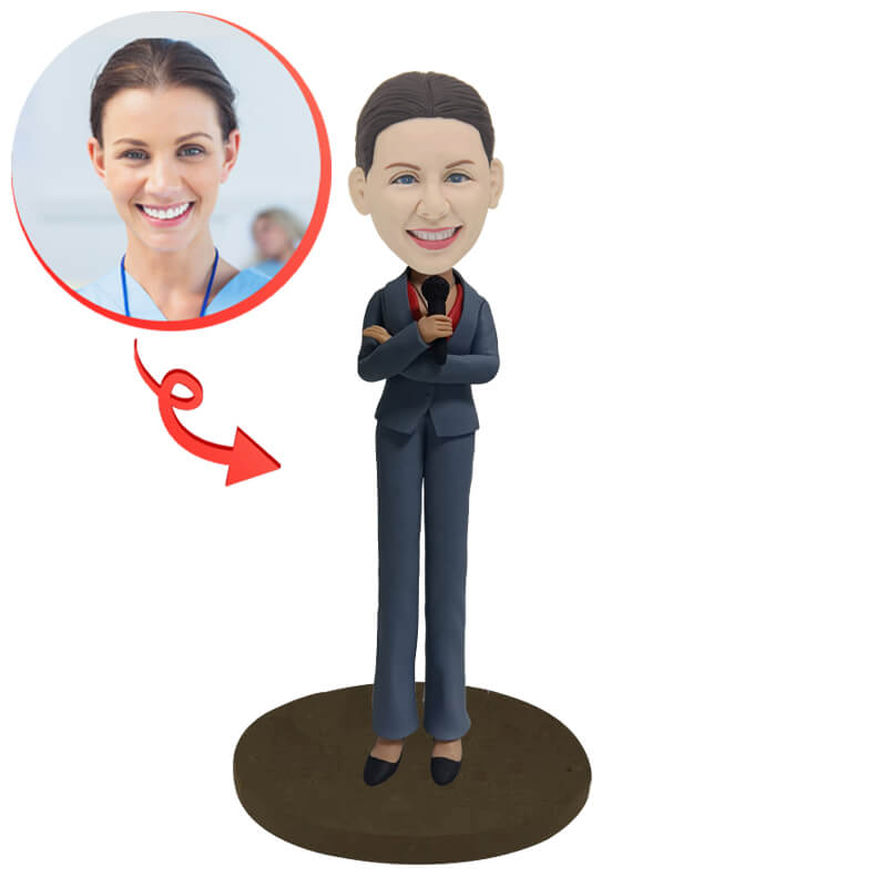 Custom Female Journalist Bobblehead - Personalized Figurine Gift for Reporters & Media Professionals - Perfect for Office Decor, Gag Gifts & Newsroom Souvenirs