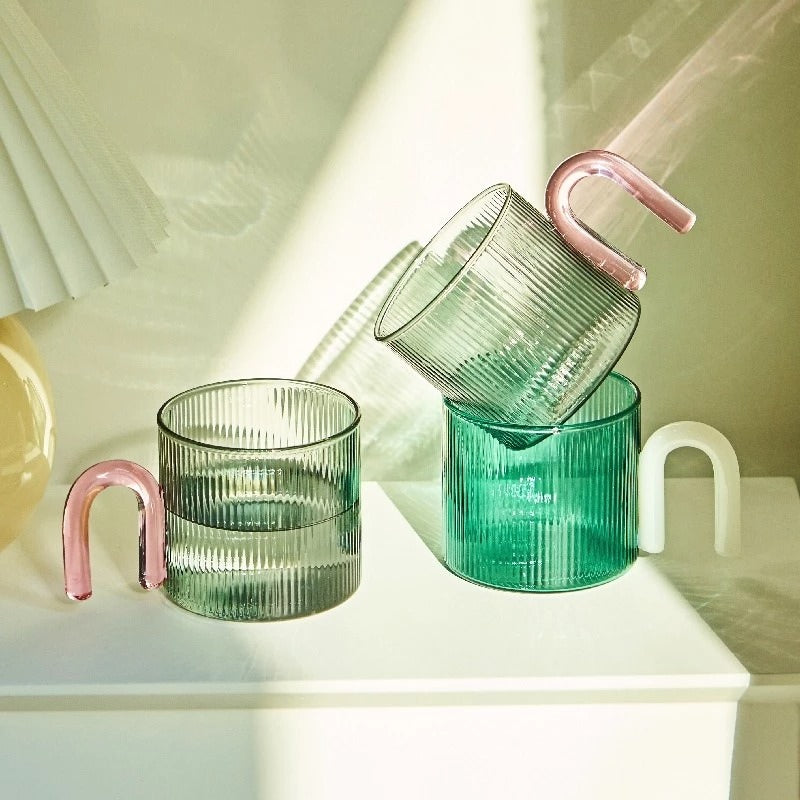 Vintage Ripple Glass Mug - 12oz Retro Design Coffee Cup for Home, Office & Gifts - Perfect for Hot & Cold Beverages, Smoothies & Cocktails