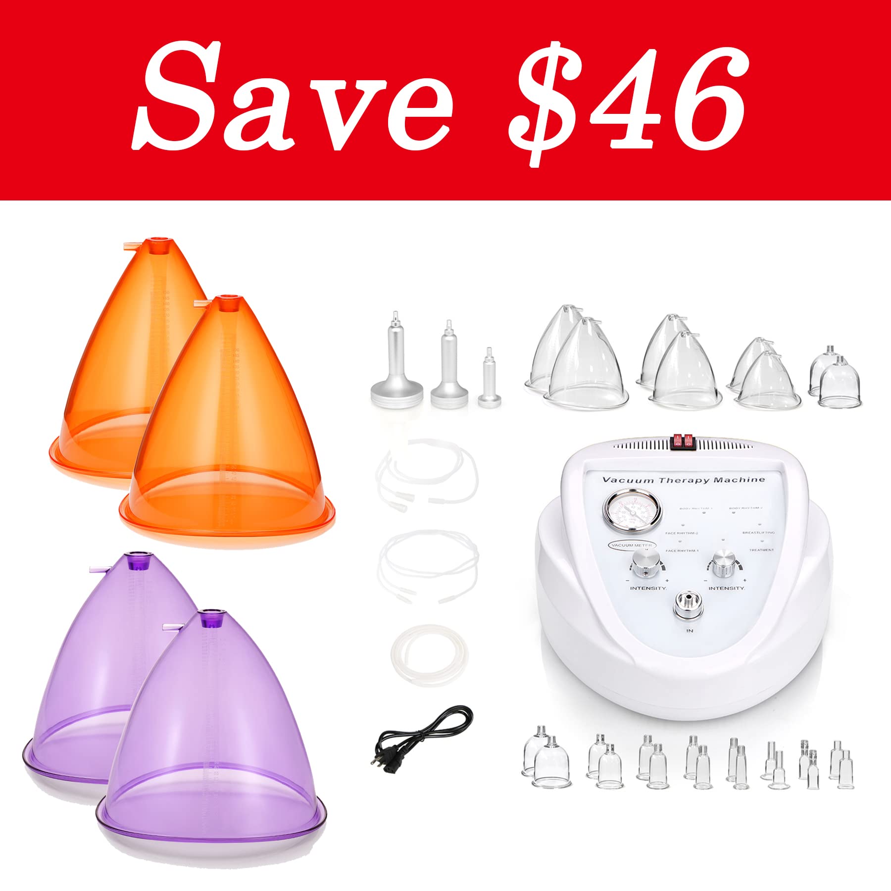 Professional Body & Face Vacuum Massage Machine with 150ML & 180ML Cups - Skin Tightening & Cellulite Reduction Beauty Tool for Home Spa & Salon Treatments