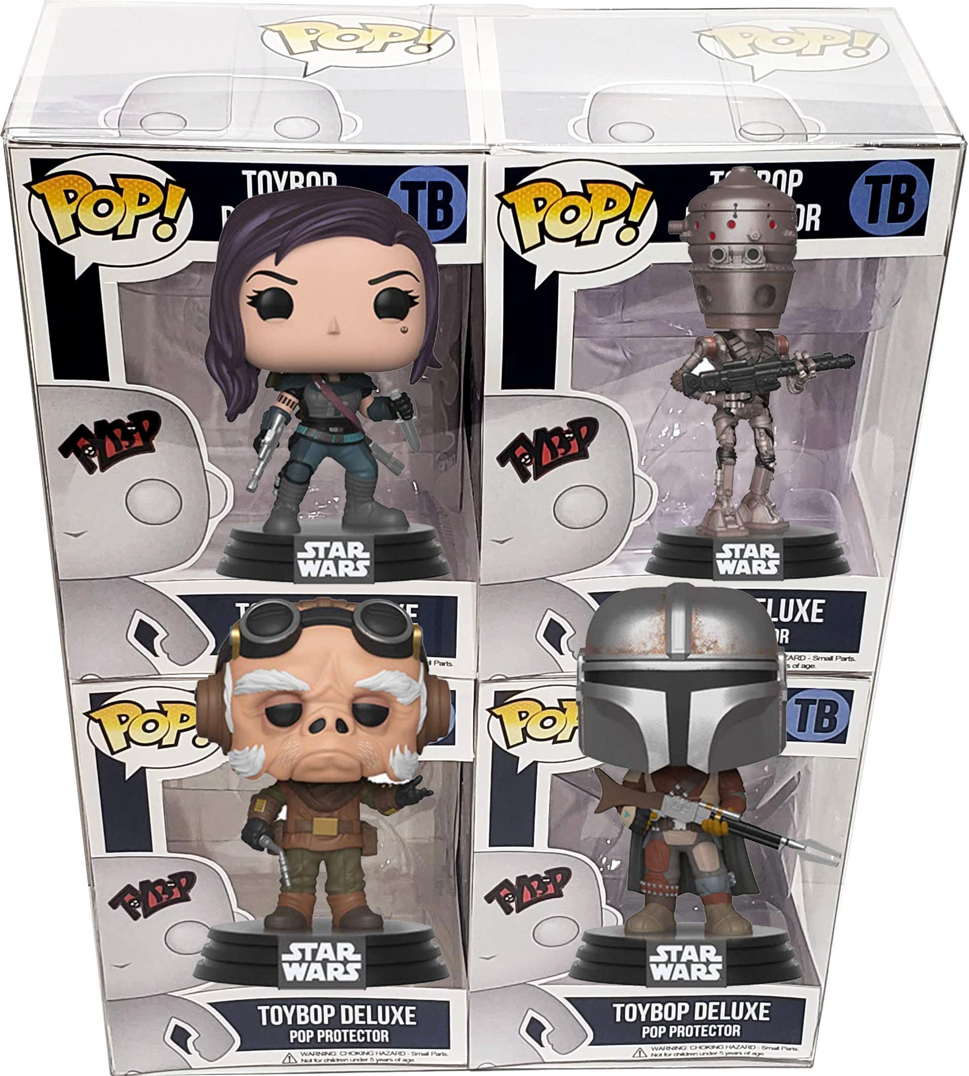 Funko Pop! Star Wars The Mandalorian 4-Pack Bundle with Custom Quad Protector Case - Includes Mando, Cara Dune, IG-11 & Kuill (Season 1 Collectible Figures) - Perfect for Display, Gifts & Star Wars Fans Collection